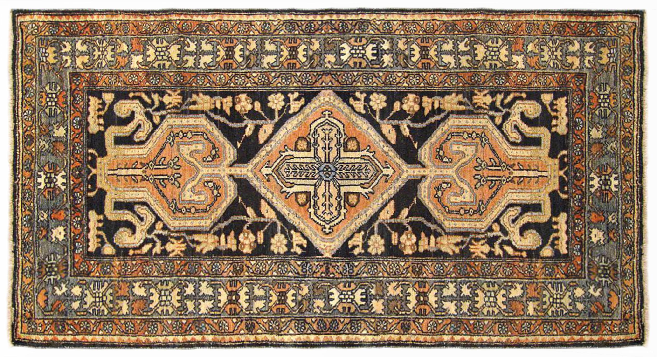 Antique Persian Baktiari Oriental Rug, in Small Size, w/ Central Medallion For Sale