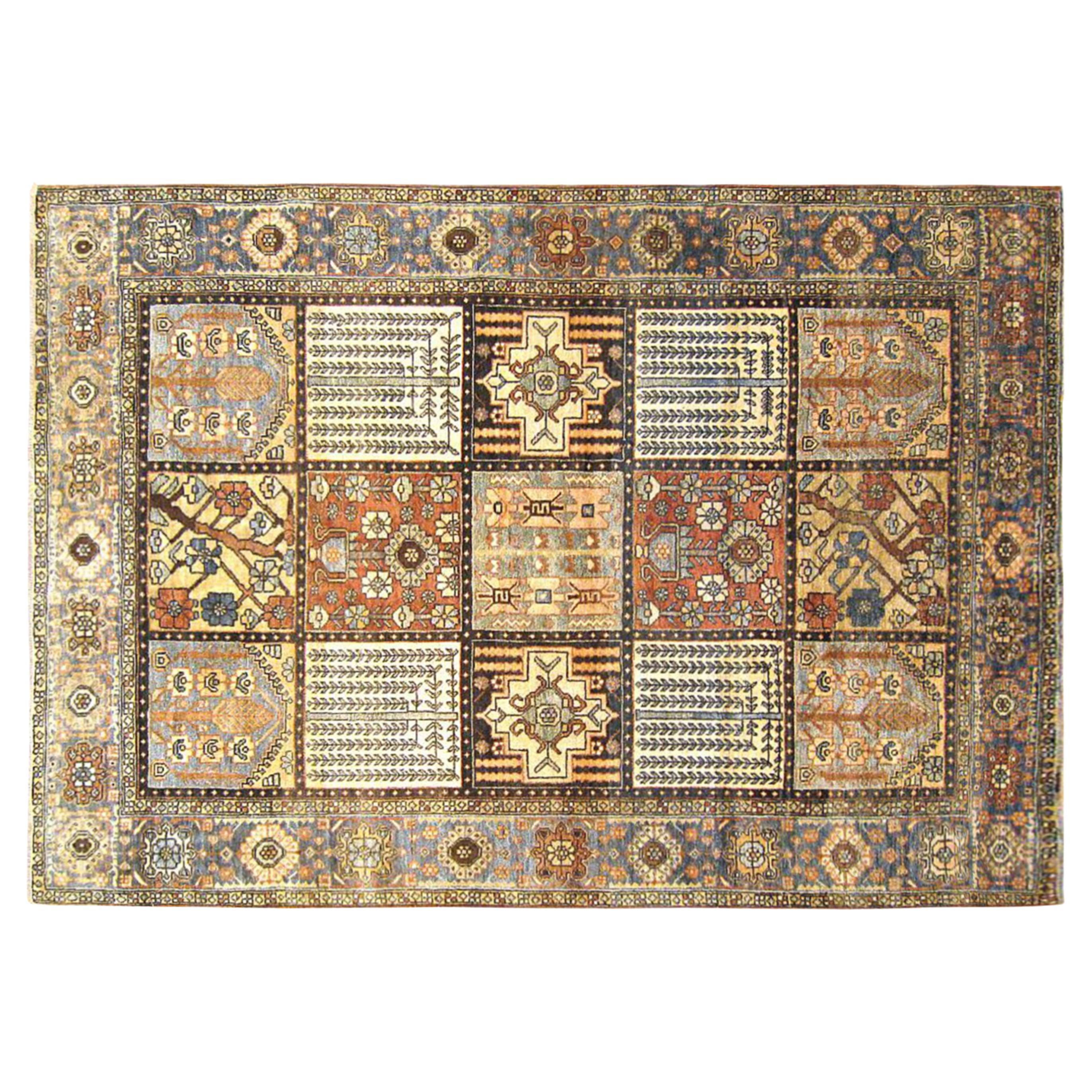 Antique Persian Baktiari Oriental Rug, in Small size, w/ Garden Design and Boxes For Sale