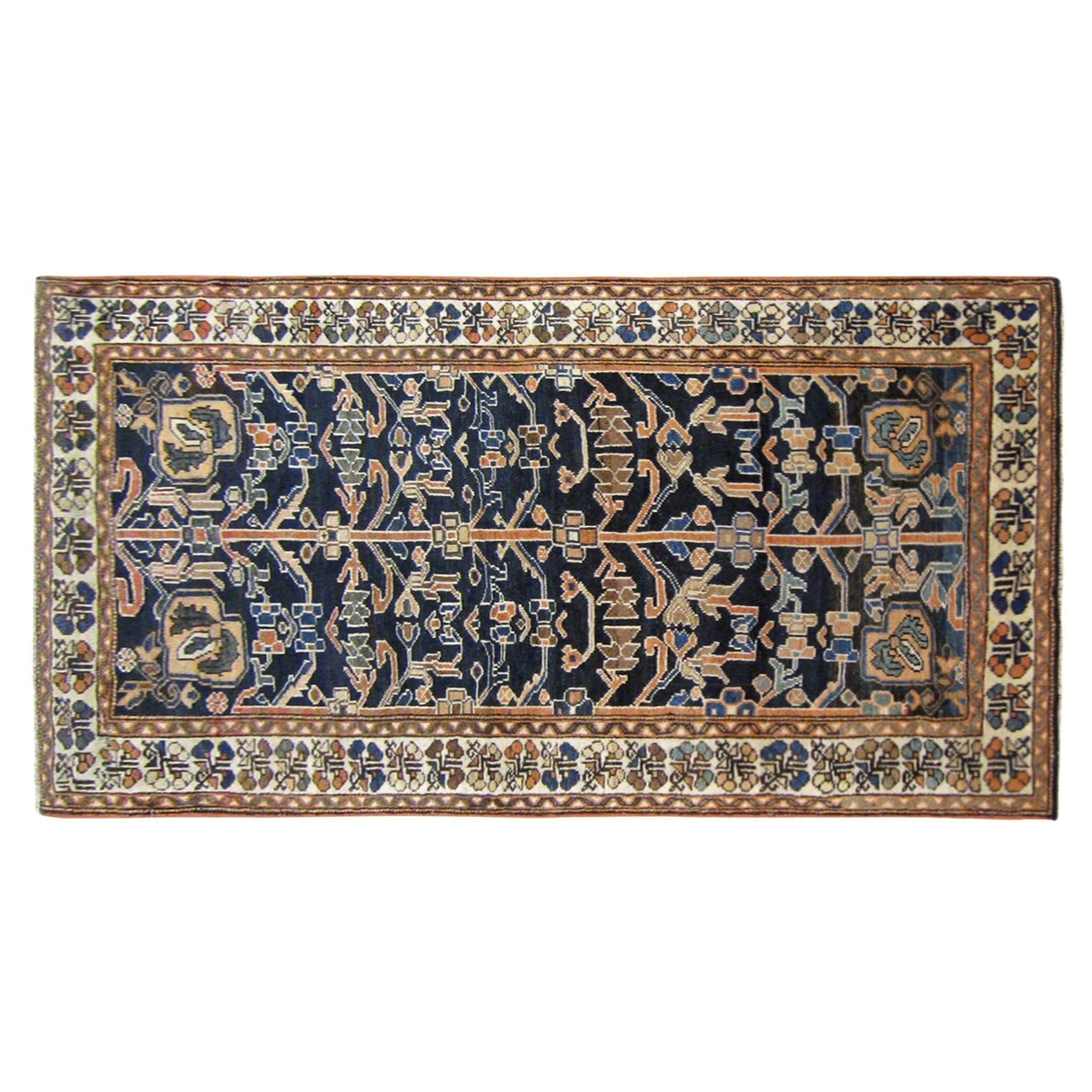 Antique Persian Baktiari Oriental Rug, in Small size, w/ Symmetrical Design For Sale