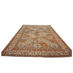 Antique Persian Baktiari Wool 12x16 Ivory, Red & Slate Handmade Area Rug