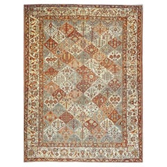 Antique Persian Baktiari Wool 12x16 Ivory, Red & Slate Handmade Area Rug