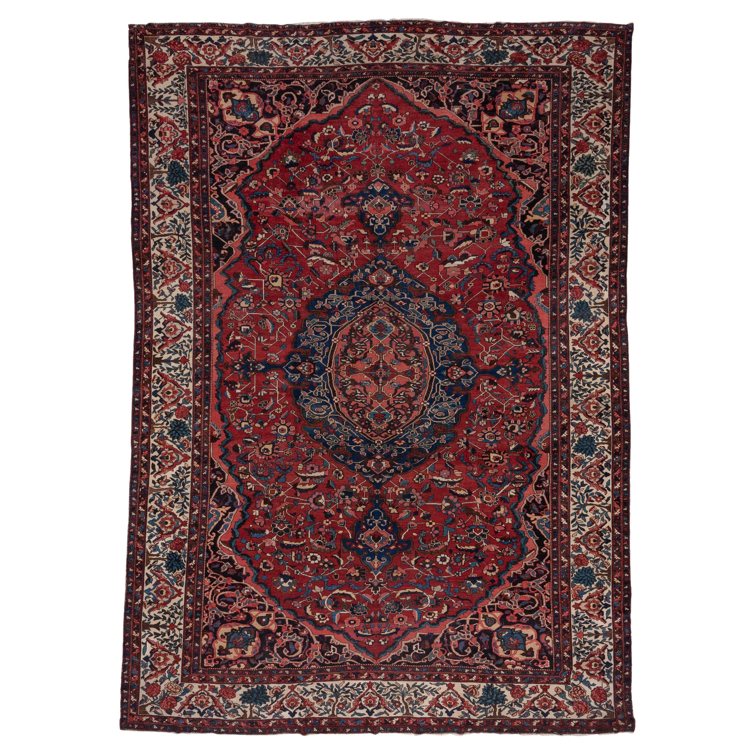 Antique Persian Baktiary Carpet, Red Field