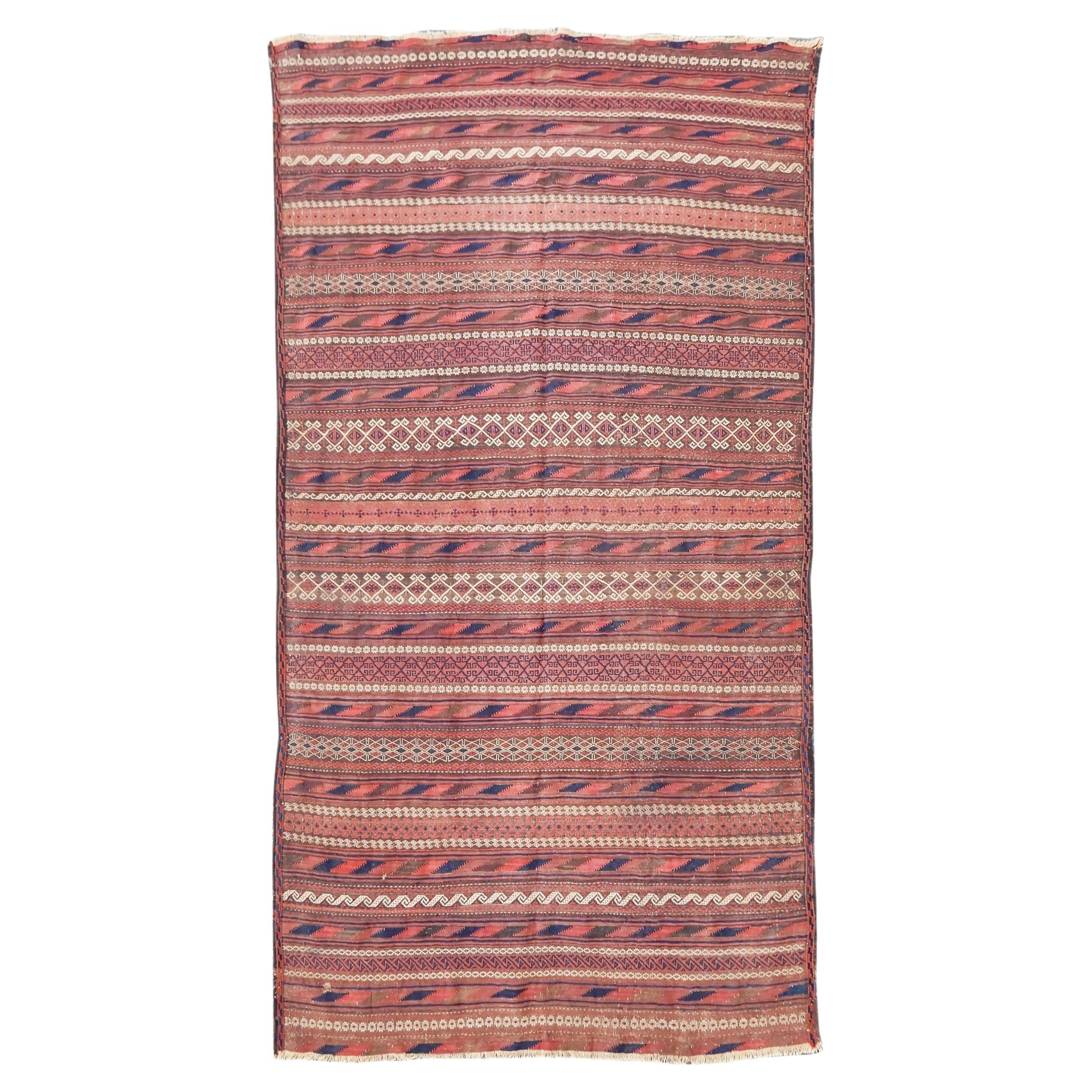 Antique Persian Baluch Flatwoven Rug, Late 19th century For Sale