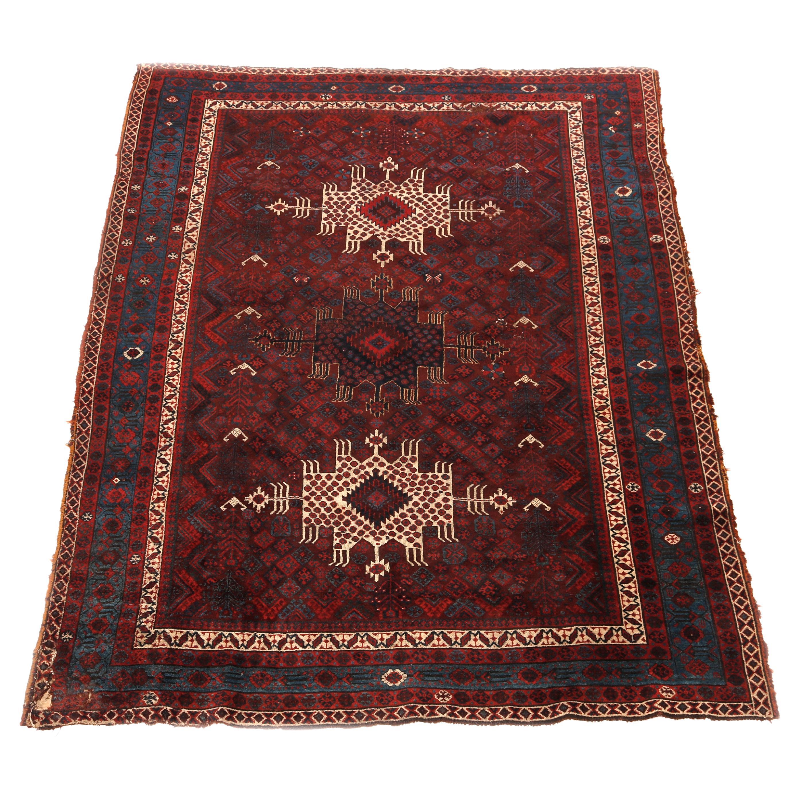 Antique Persian Baluch Oriental Wool Rug, Circa 1910