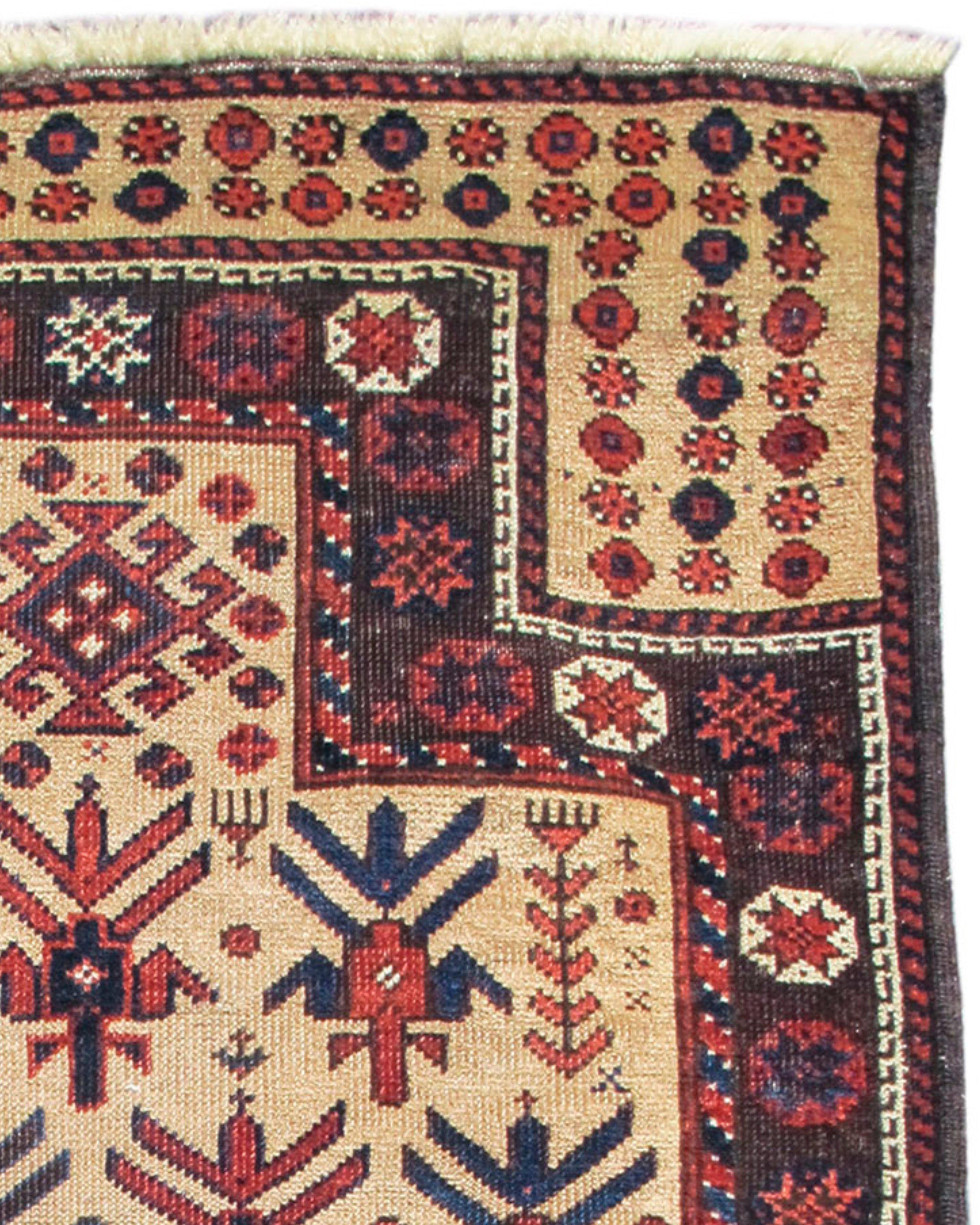 Antique Persian Baluch Prayer Rug, Late 19th Century

Camel hair field. Oxidation in browns, and reds, with the majority of the indigo and camel hair being original pile height.

Additional Information:
Dimensions: 2'3