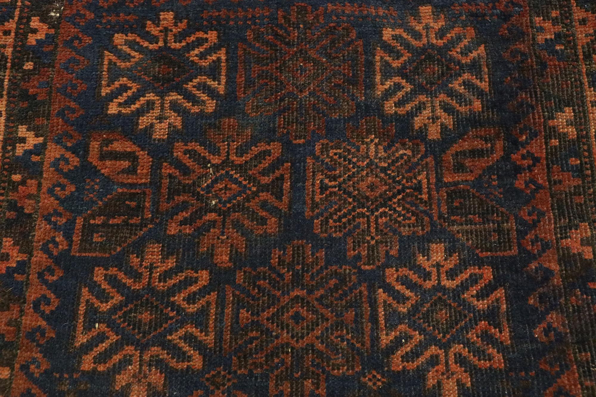 Hand-Knotted 1910’s Persian Baluch Rug with Modern Style For Sale