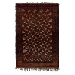 Antique Persian Baluch Tribal Rug in Brown, Orange & Red Diamond Patterns