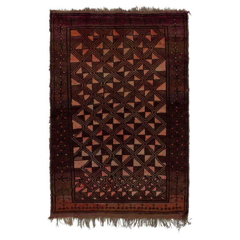 Antique Persian Baluch Tribal Rug in Brown Orange Diamond Pattern by ...