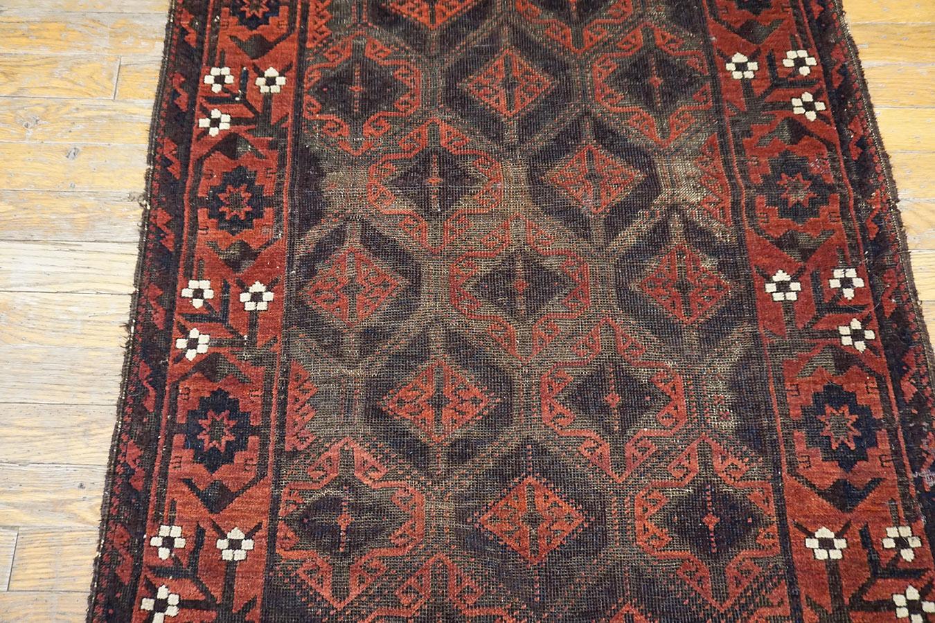 Hand-Knotted Late 19th Century Persian Baluch Carpet ( 2'8