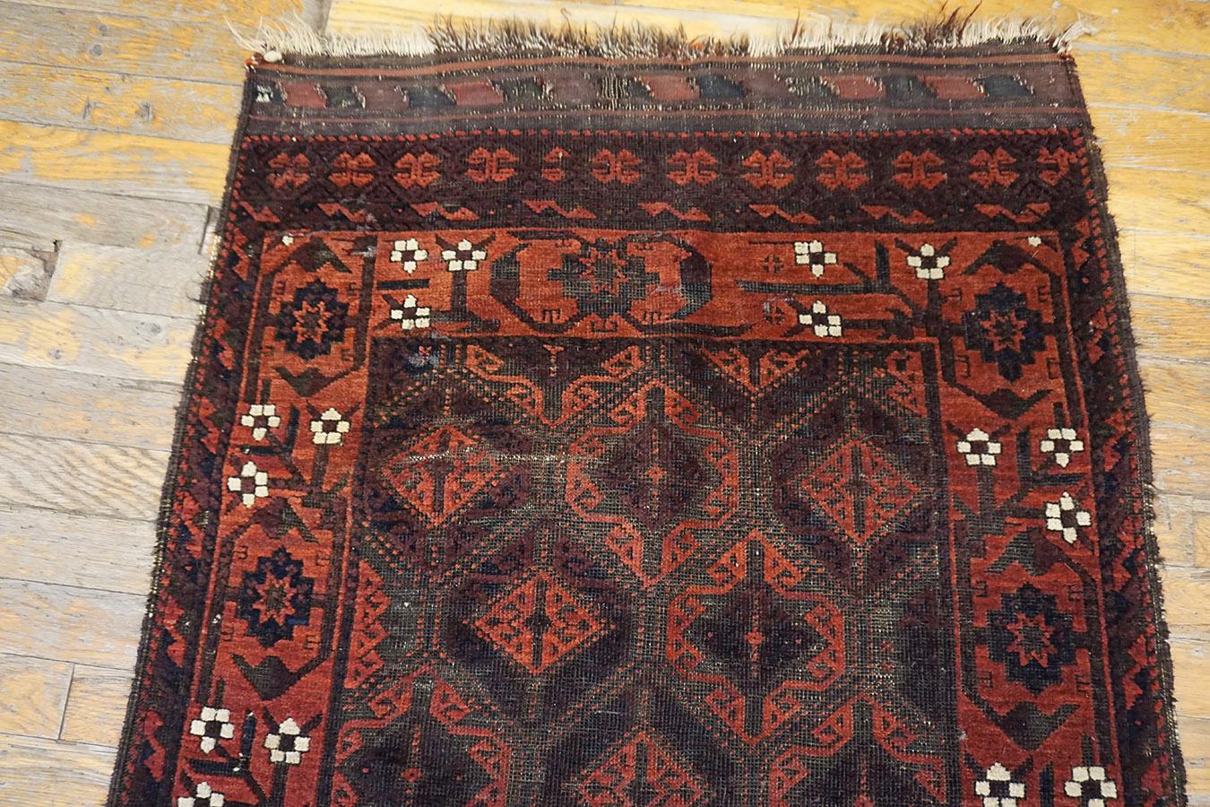 Early 20th Century Late 19th Century Persian Baluch Carpet ( 2'8