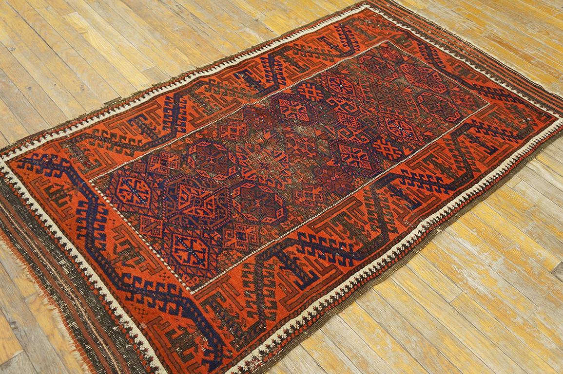 Hand-Knotted Late 19th Century N.E. Persian Baluch Carpet ( 3'1