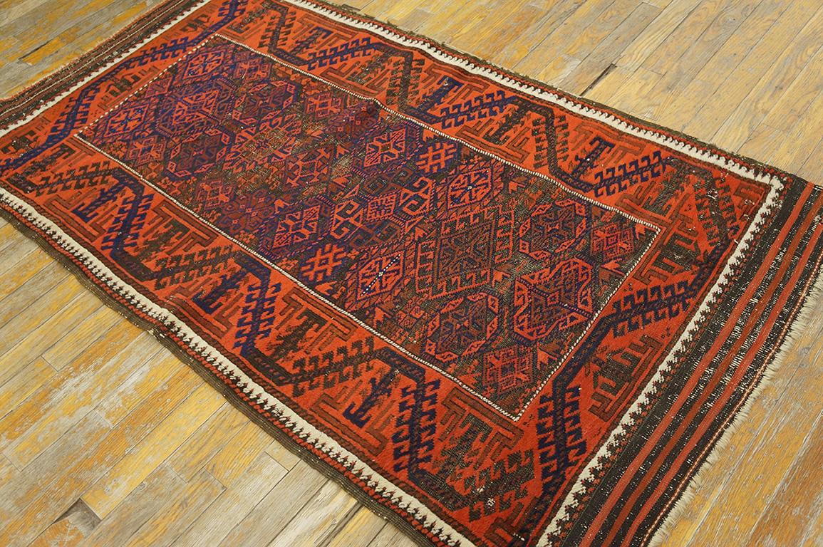 Hand-Knotted Antique Persian Baluch-Turkmen Rug 3' 1