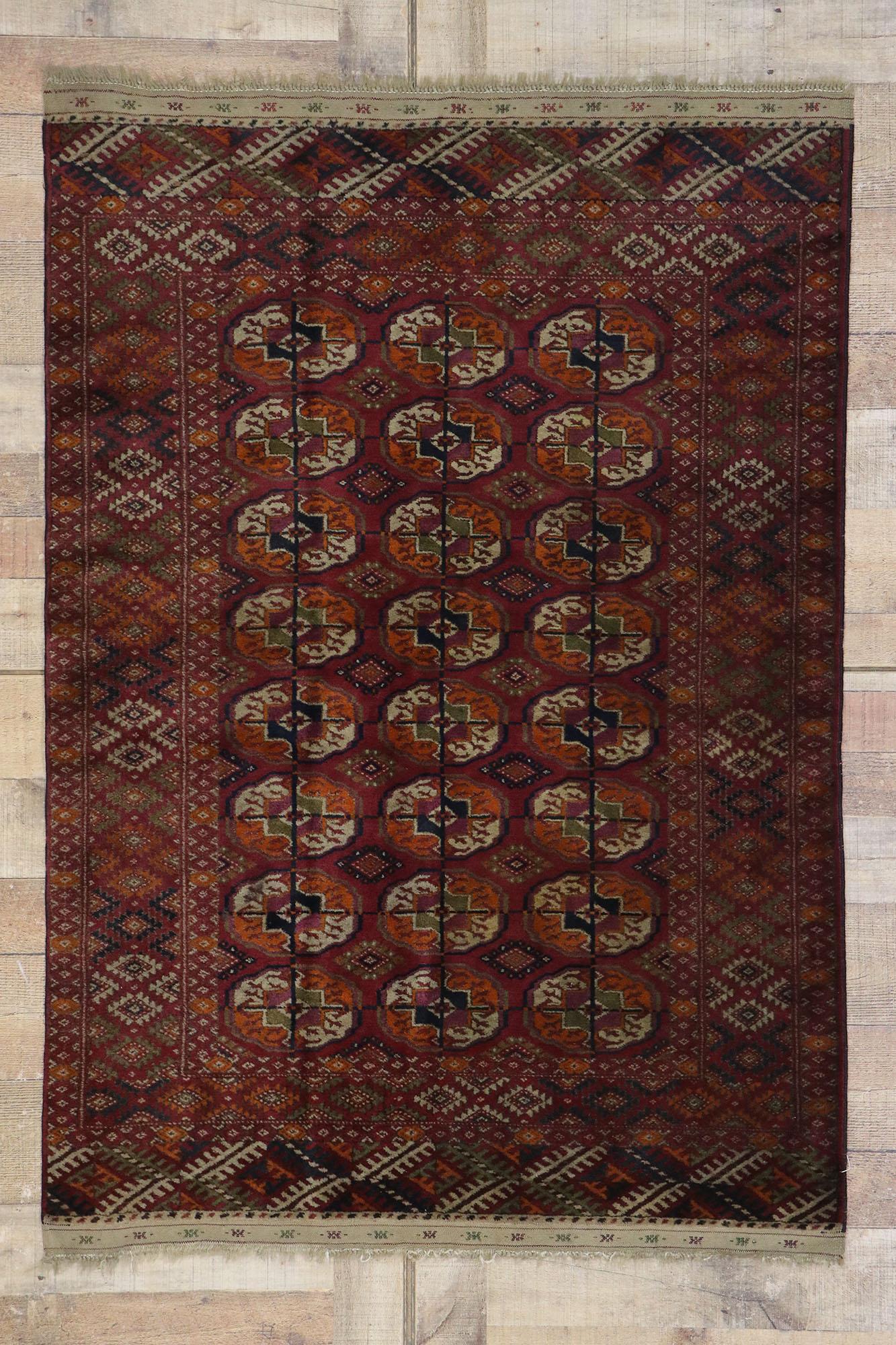 Wool Antique Persian Baluchi Bokhara Rug with Mid-Century Modern Style For Sale