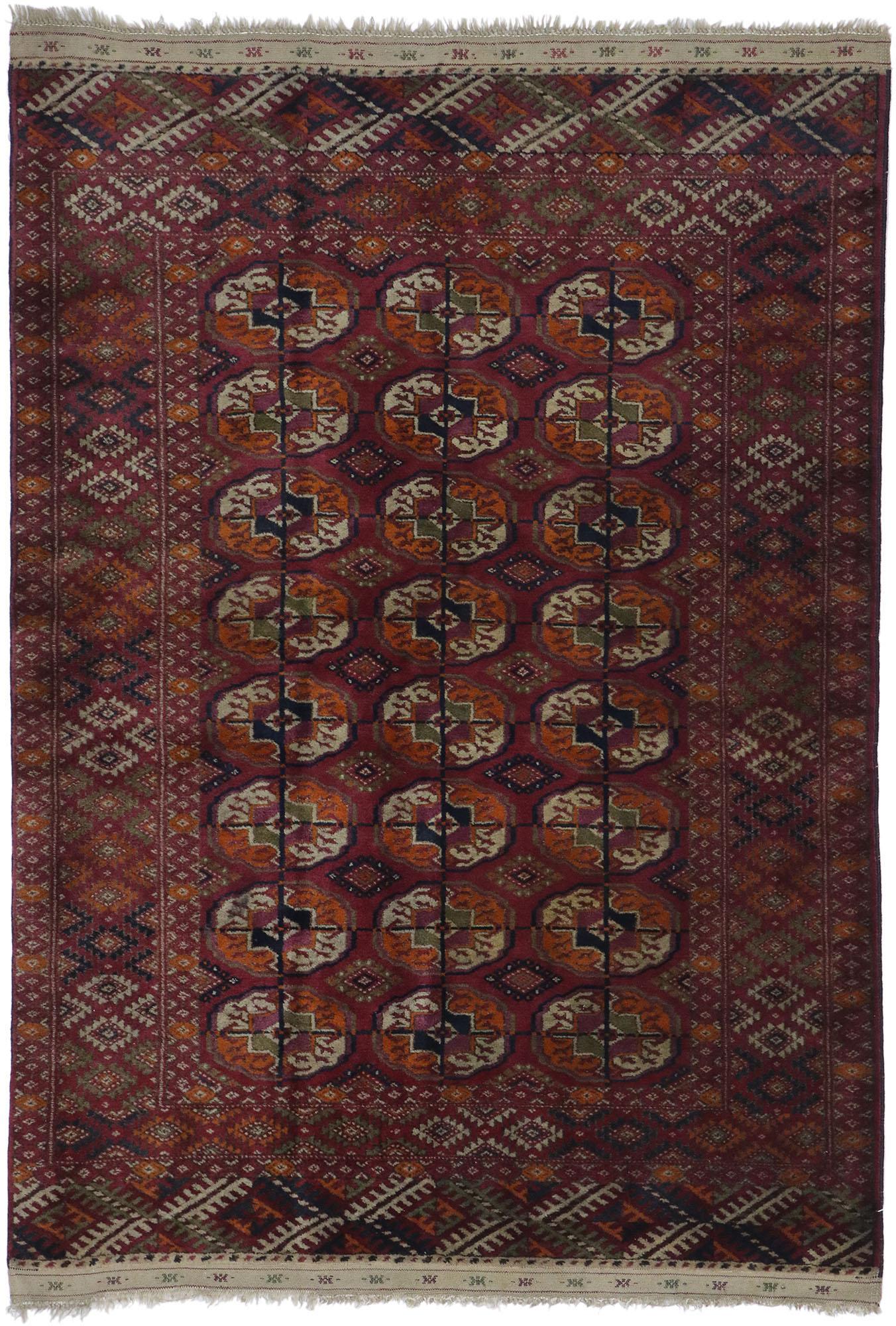 Antique Persian Baluchi Bokhara Rug with Mid-Century Modern Style For Sale 1
