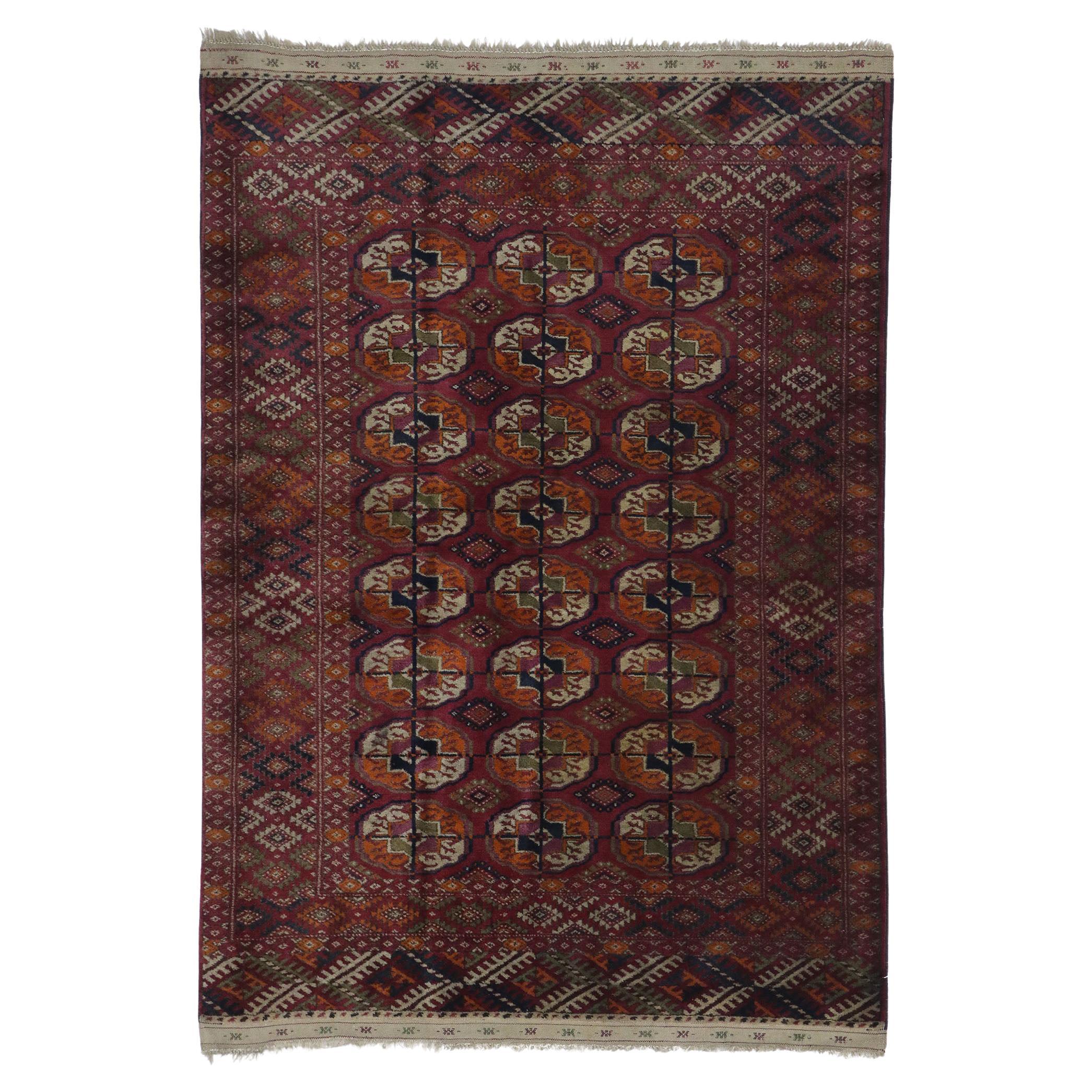 Antique Persian Baluchi Bokhara Rug with Mid-Century Modern Style For Sale