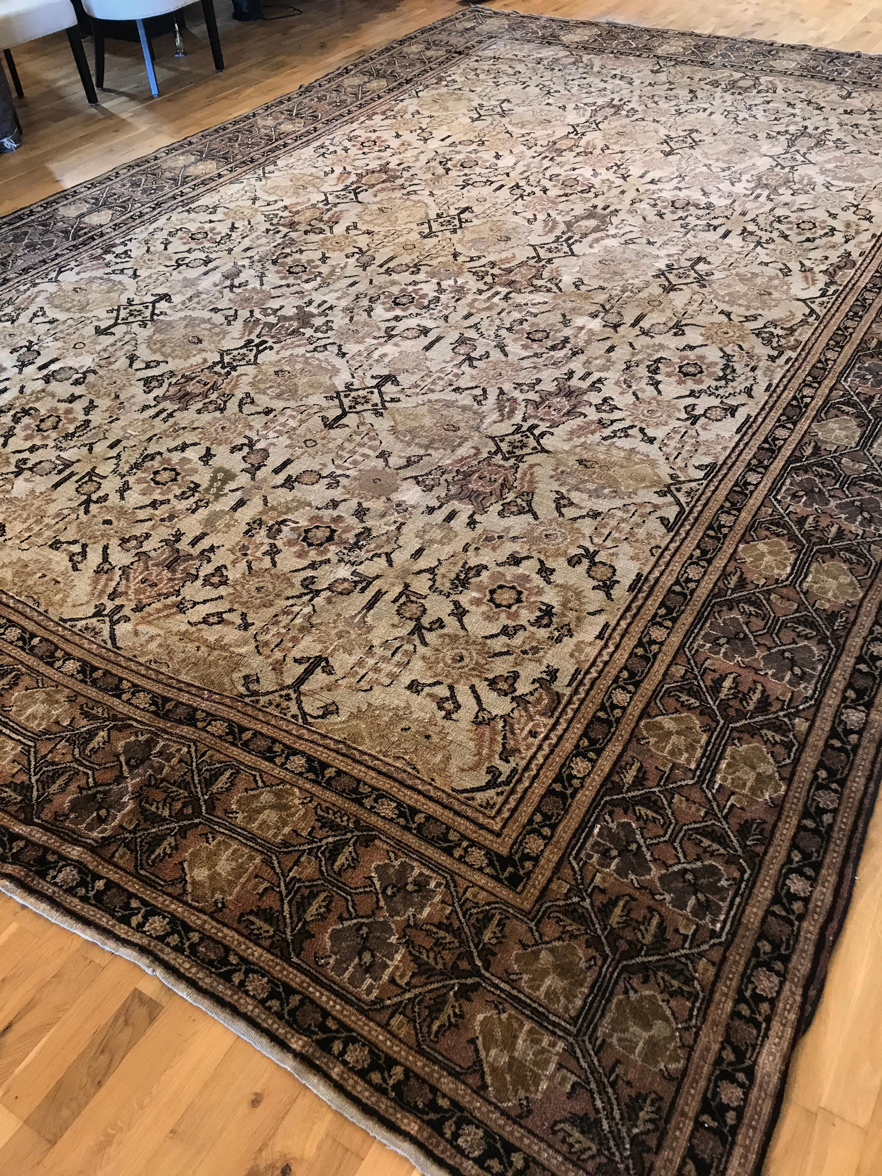 Hand-Knotted Antique Persian Bashir Rug For Sale