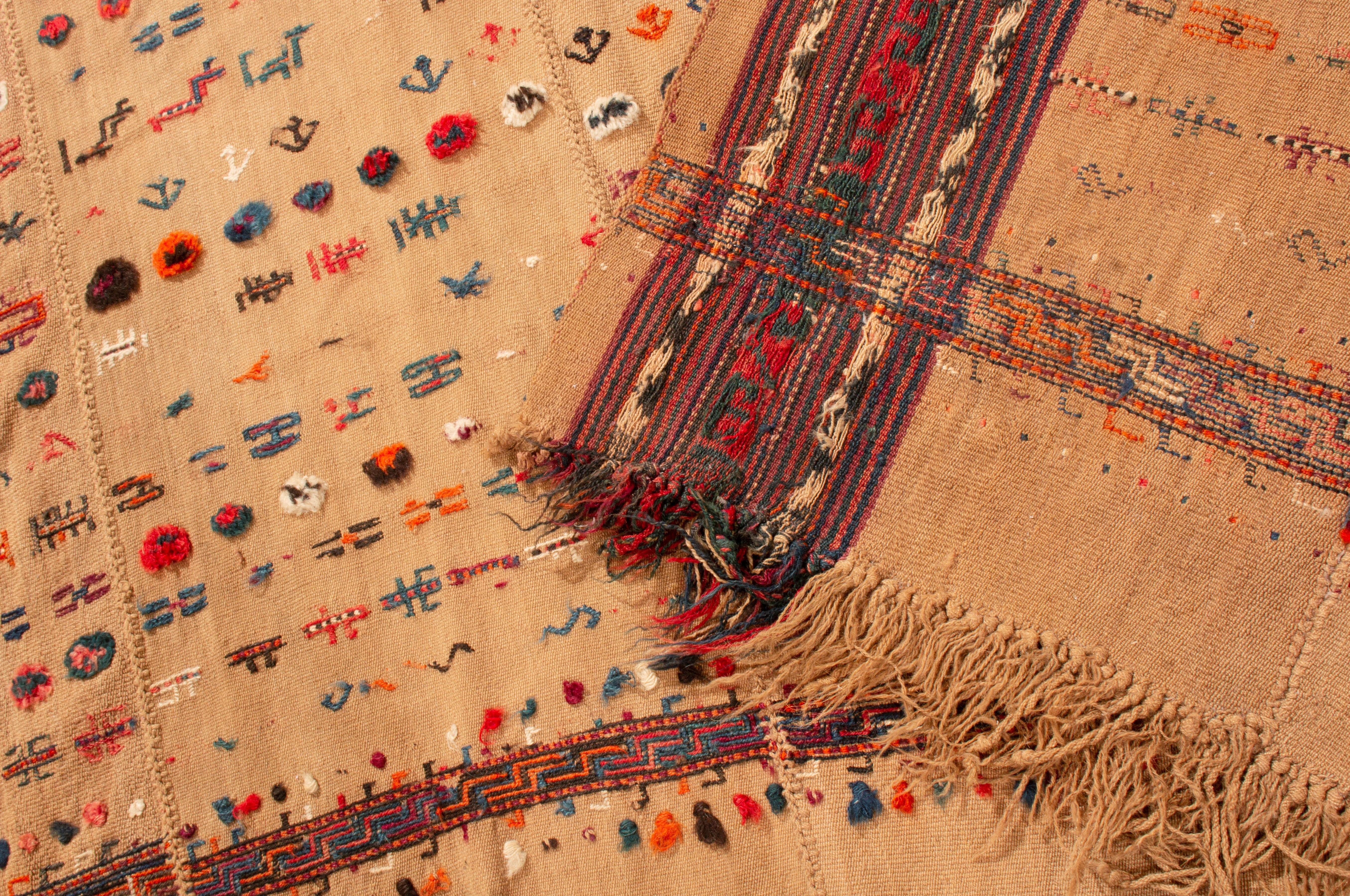 Antique Persian Beige and Red Kilim-Jajim Wool Rug 3
