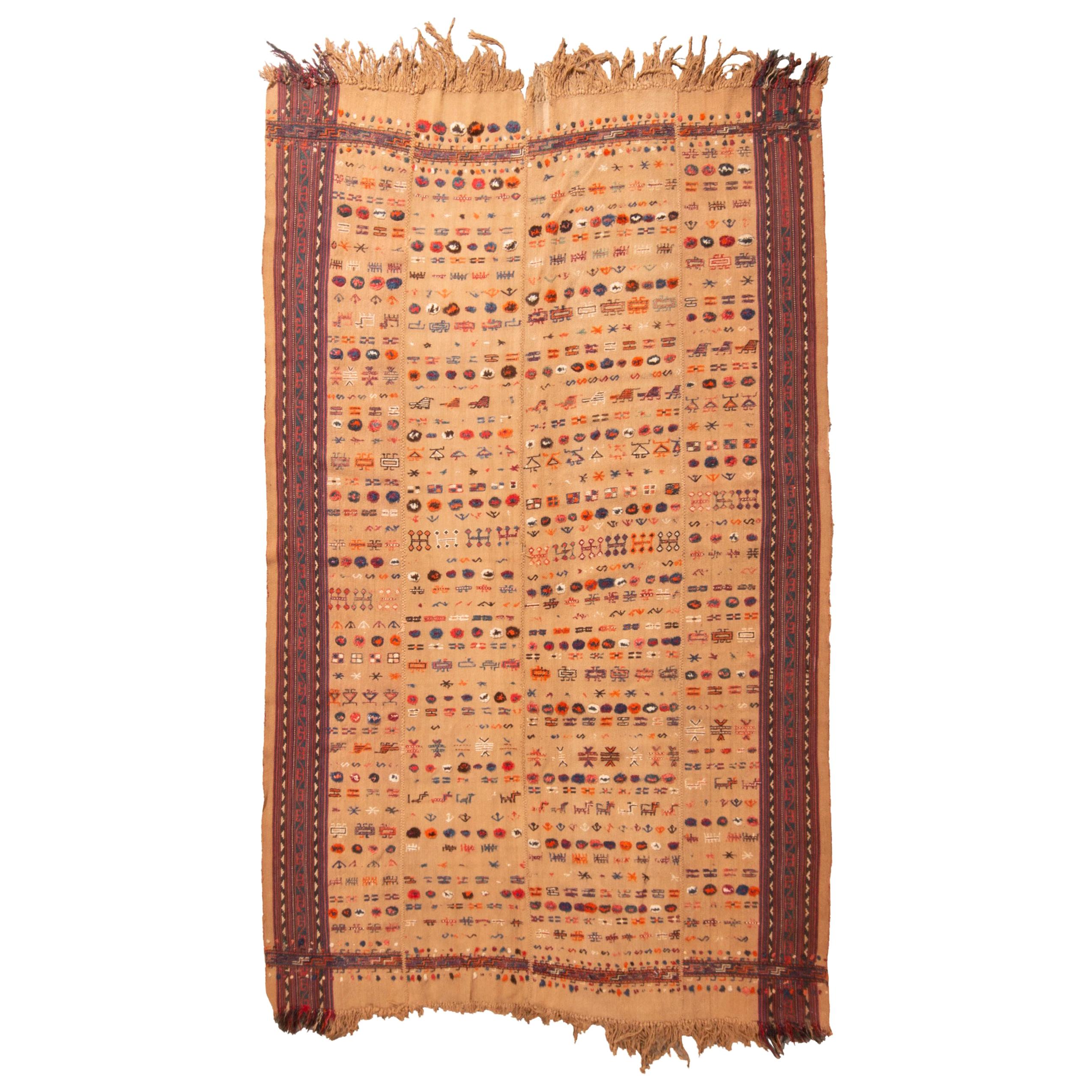 Antiker persischer beigefarbener und roter Kelim-Jajim-Wollteppich von Rug & Kilim