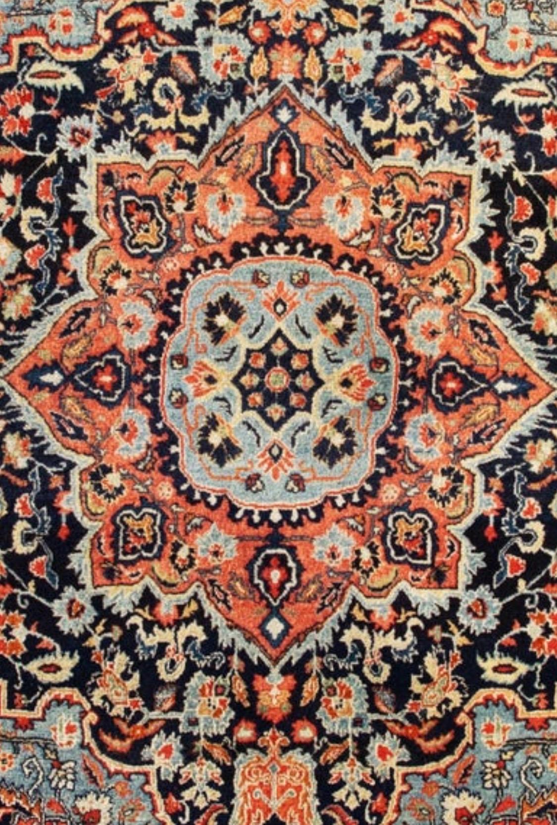 This is a fine example of a lovely antique Farahan Sarouk dating from the 1930s measuring 3.9 x 5.1 ft.

This piece is a pair with rug #4957 in our collection.

Persian Farahan Sarouk rugs were woven in the village of Sarouk but these carpets