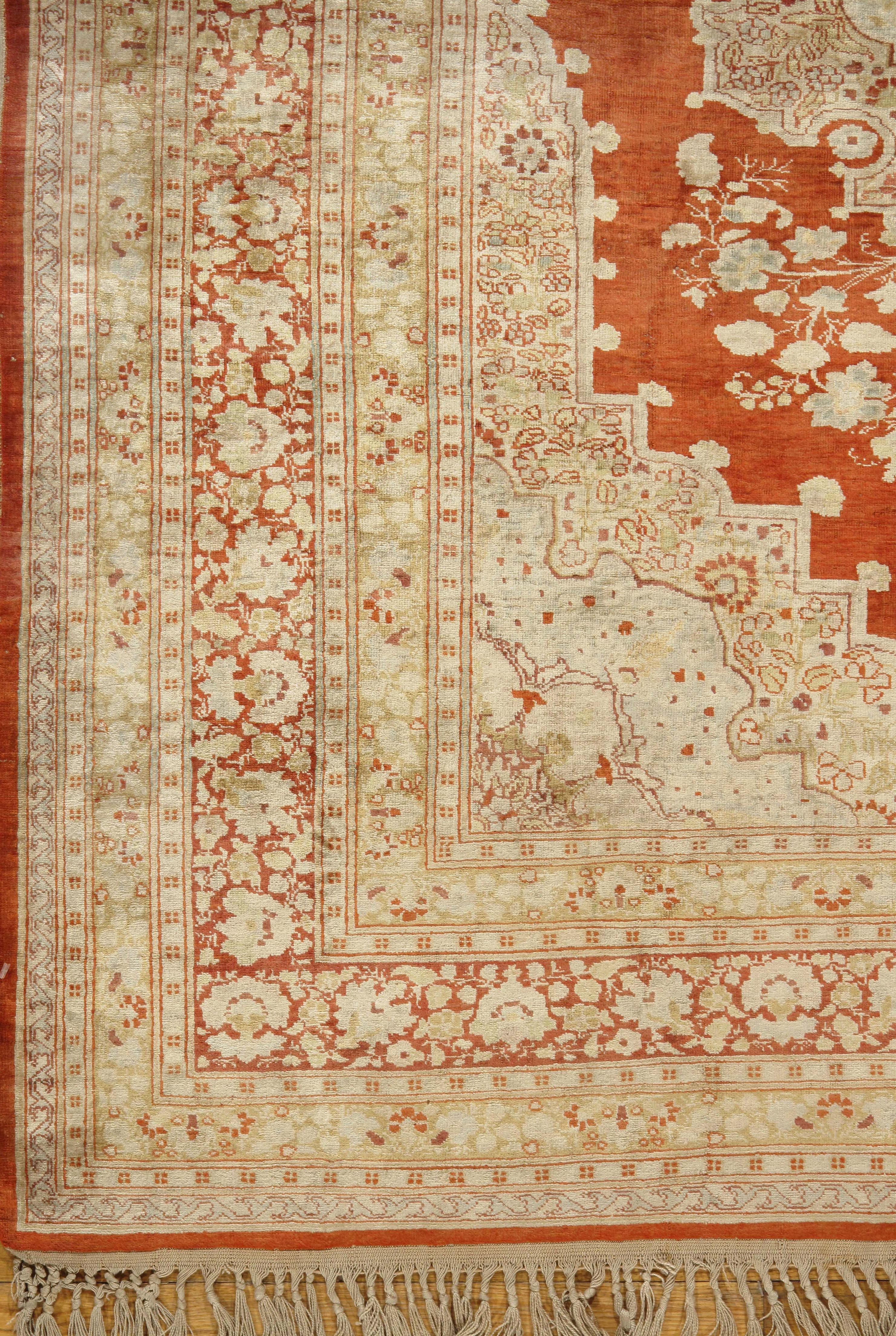 Hand-Woven Antique Persian Beige Silk Tabriz Rug  4'2 x 5'7 For Sale
