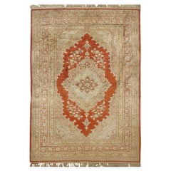 Antique Persian Beige Silk Tabriz Rug  4'2 x 5'7
