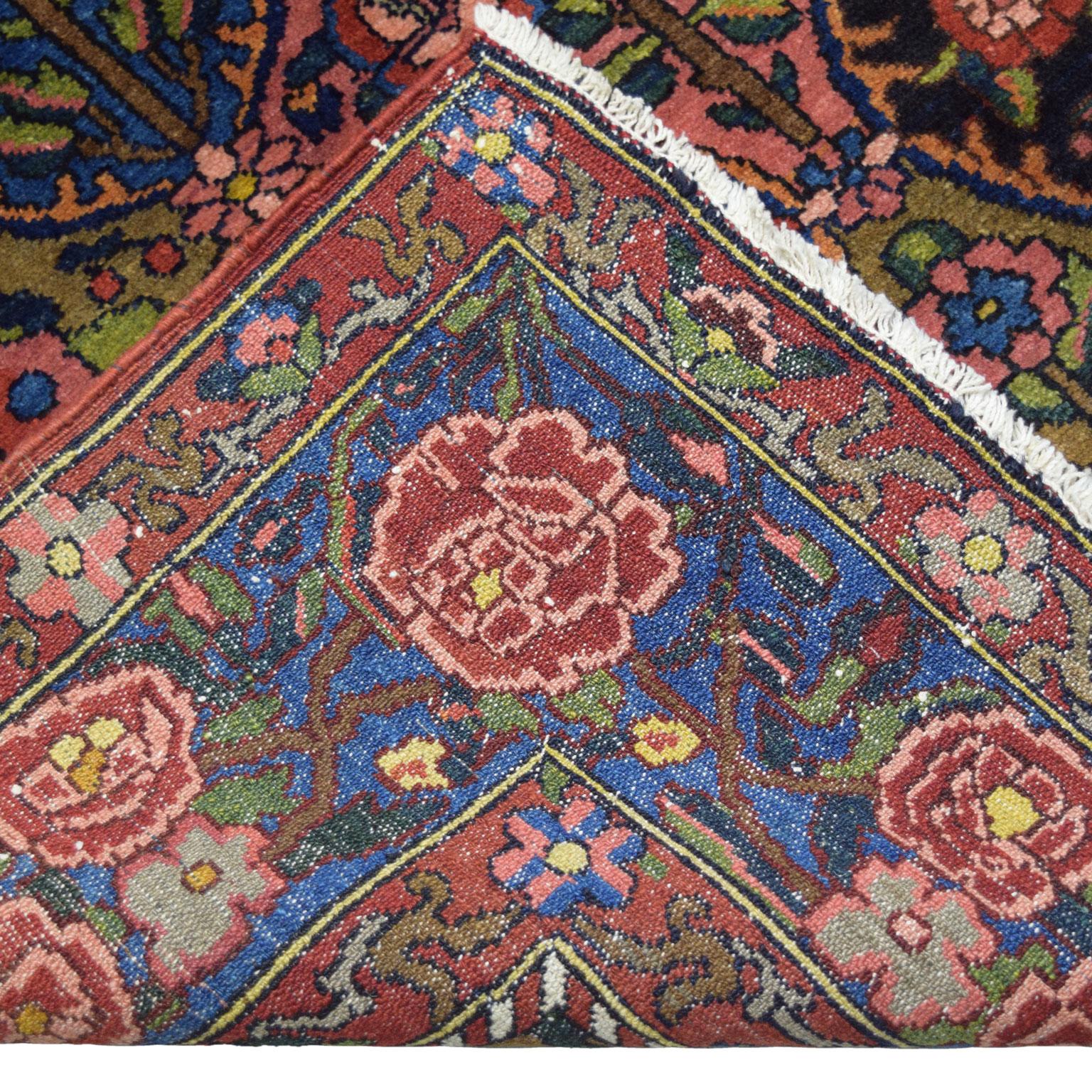 Antique 1920s Wool Persian Bibibaft Bakhtiari Rug in Gold, Red and Pink, 5' x 7' For Sale 7