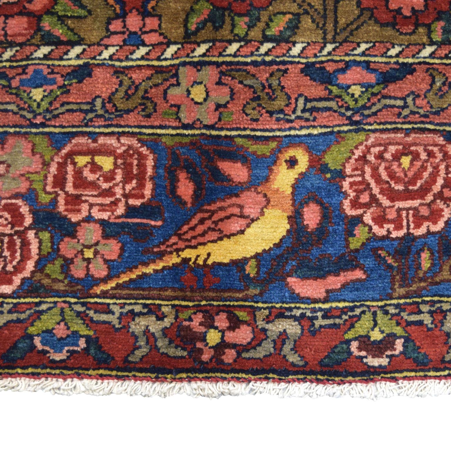 Antique 1920s Wool Persian Bibibaft Bakhtiari Rug in Gold, Red and Pink, 5' x 7' For Sale 4