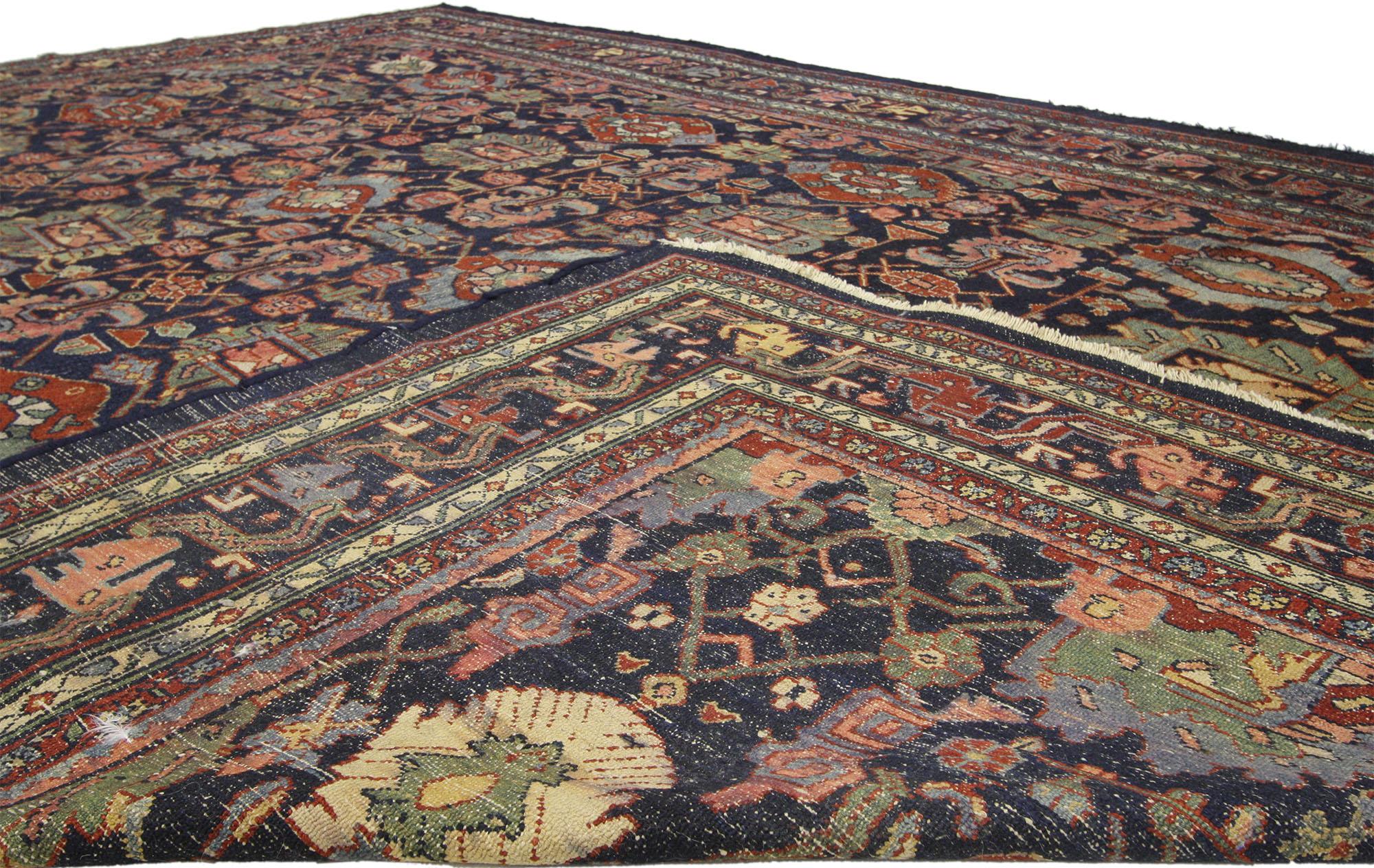 Hand-Knotted Antique Persian Bibikabad Area Rug with Dragon Vine Border and Traditional Style