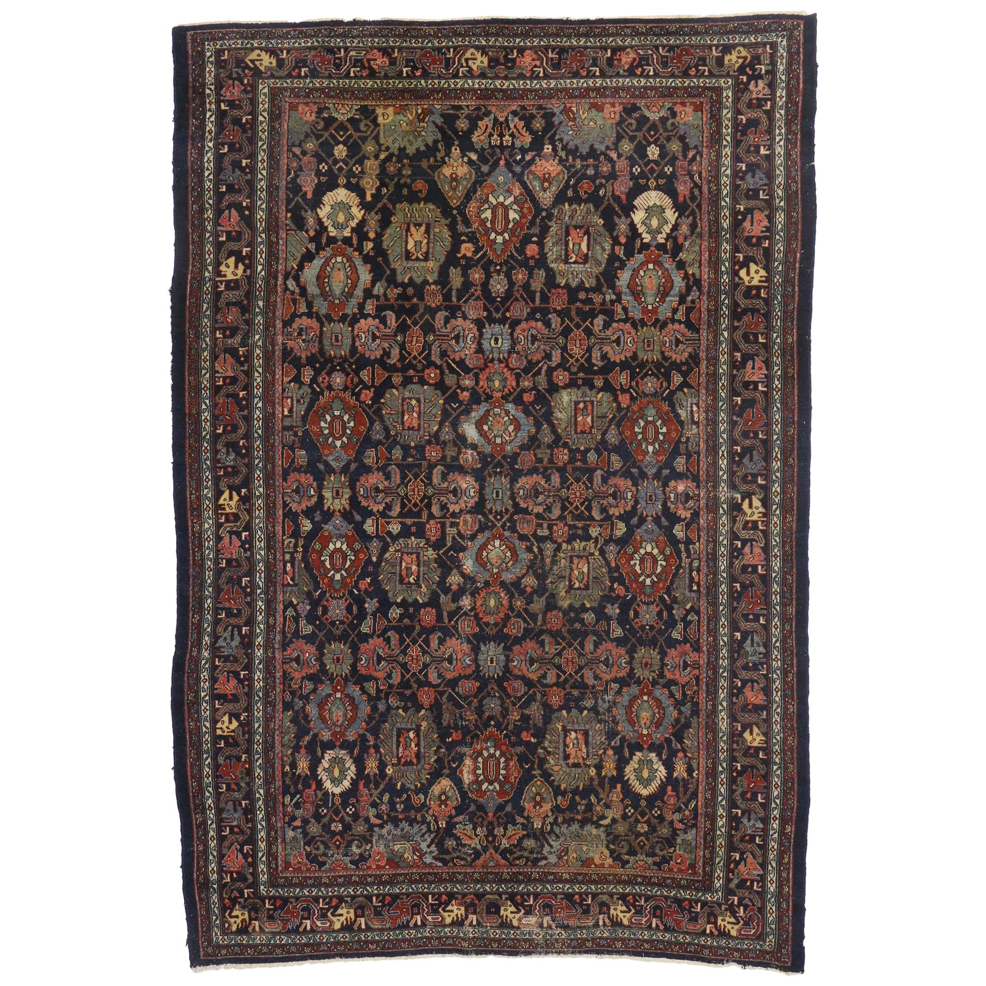 Antique Persian Bibikabad Area Rug with Dragon Vine Border and Traditional Style