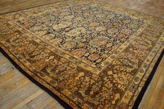 1880s Navy Floral Tribal Antique Persian Bibikabad Carpet 12'4''x14'2'' Wool Rug