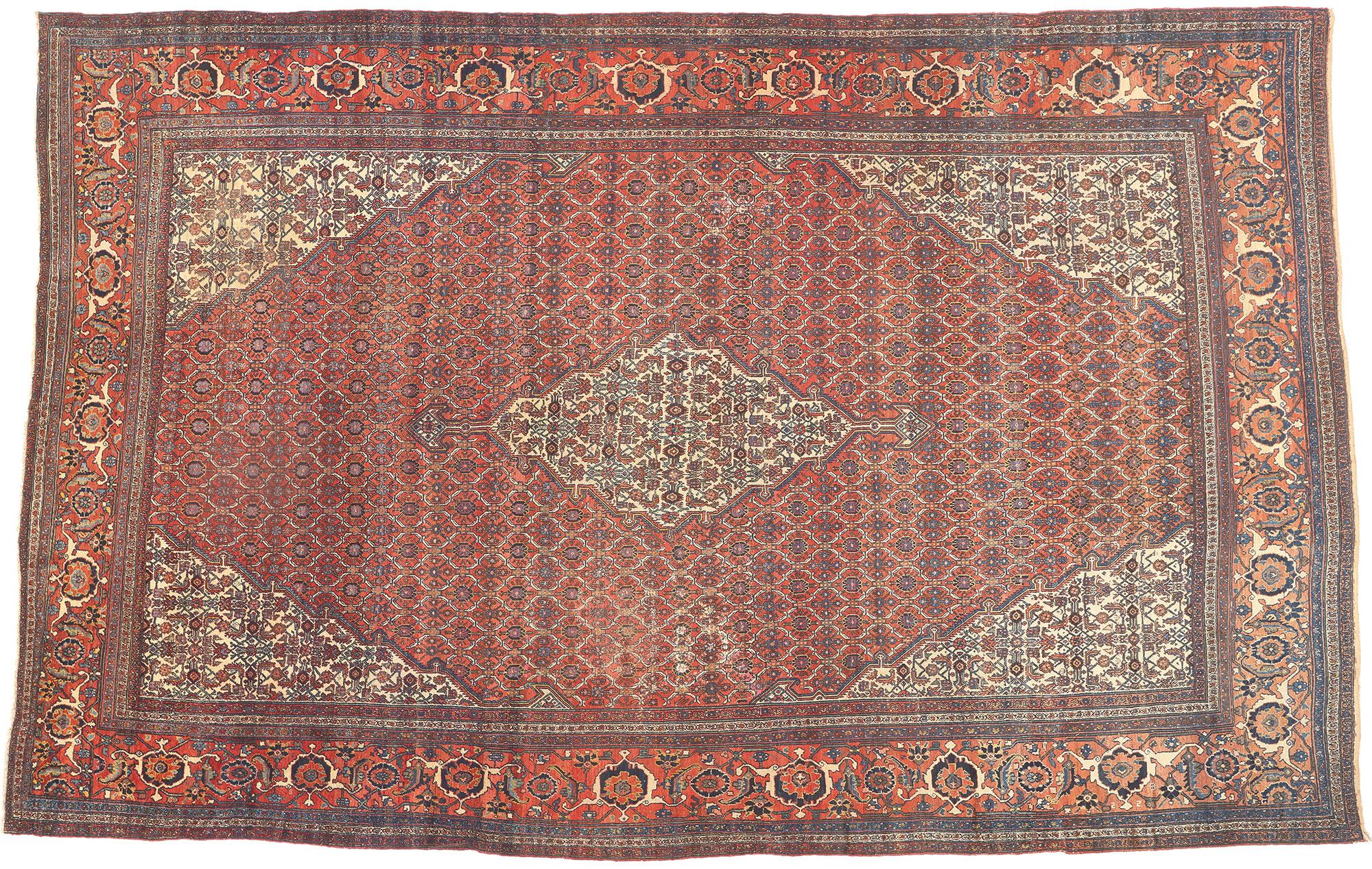 Antique Persian Bibikabad Rug, Relaxed Refinement Meets Rustic Sensibility For Sale 3
