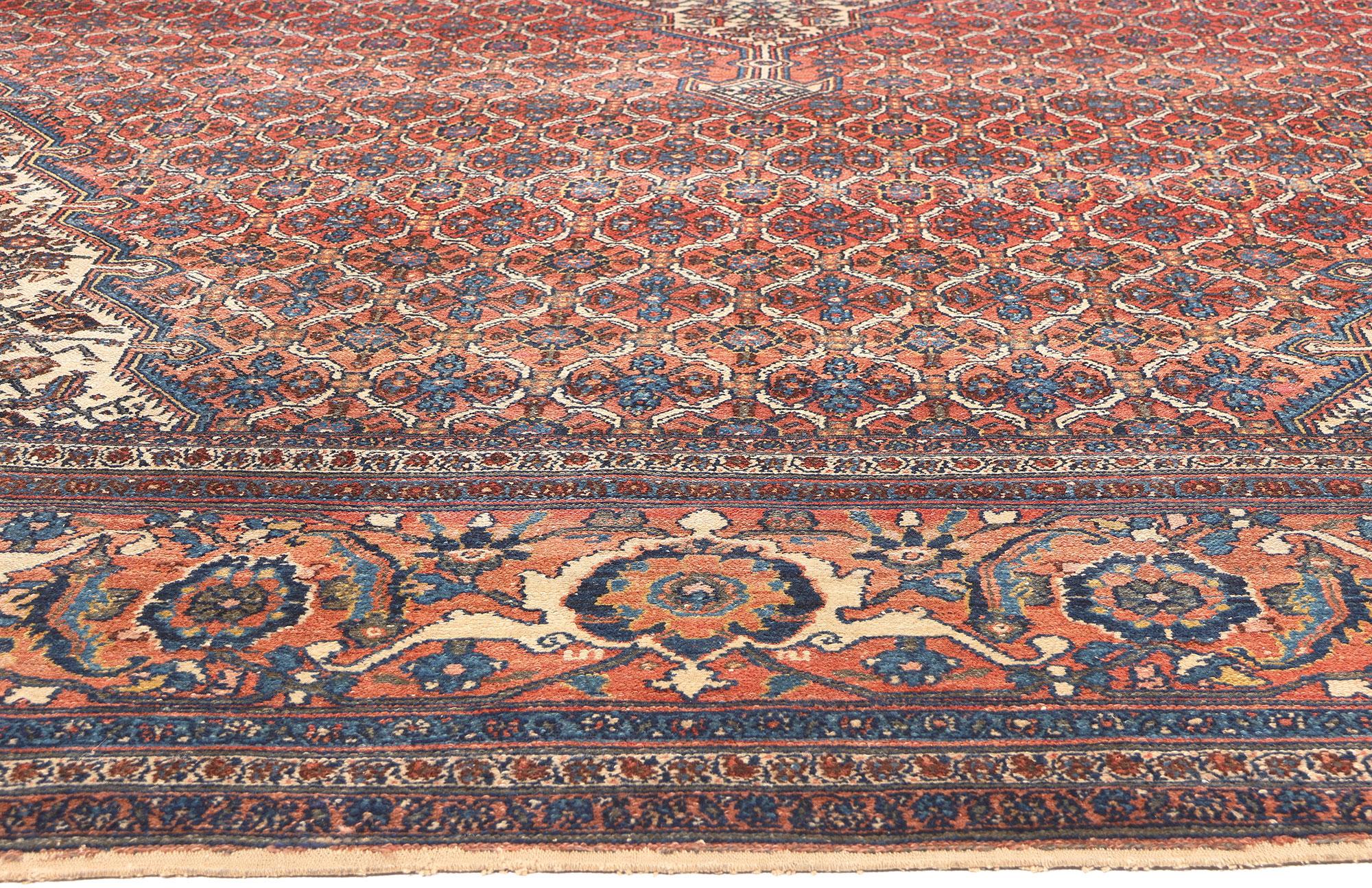 Hand-Knotted Antique Persian Bibikabad Rug, Relaxed Refinement Meets Rustic Sensibility For Sale