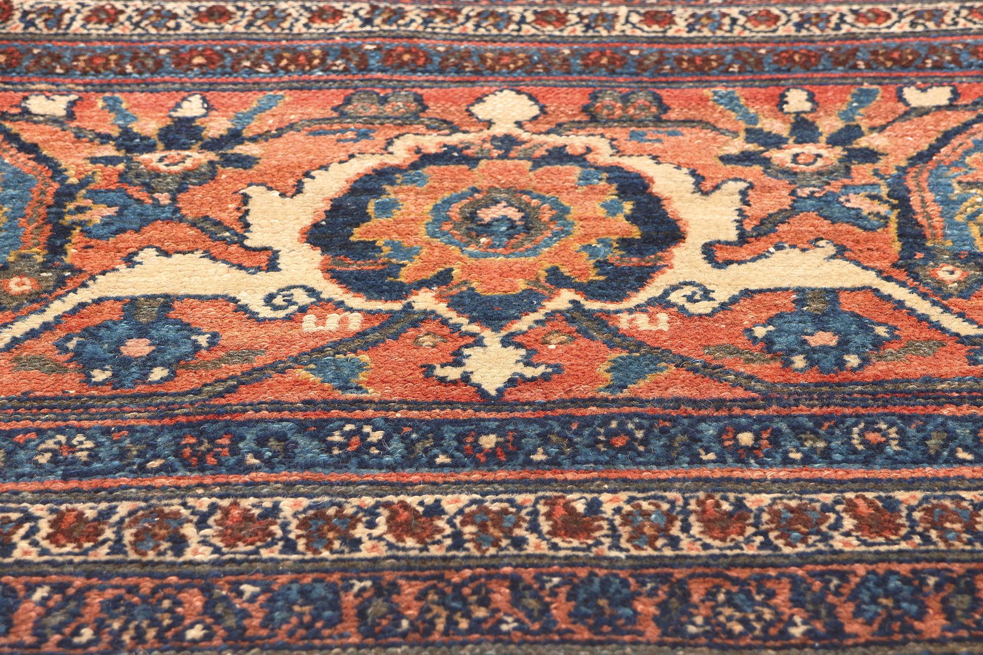 Antique Persian Bibikabad Rug, Relaxed Refinement Meets Rustic Sensibility In Distressed Condition For Sale In Dallas, TX