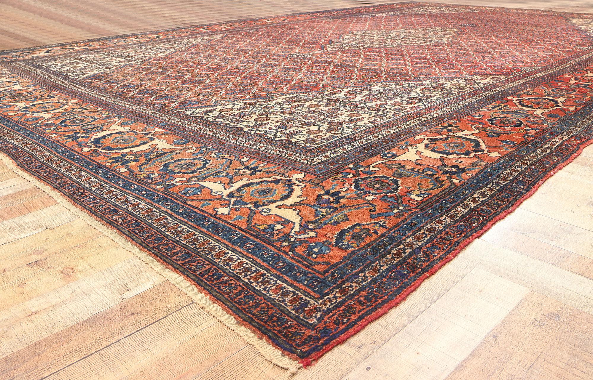 Wool Antique Persian Bibikabad Rug, Relaxed Refinement Meets Rustic Sensibility For Sale
