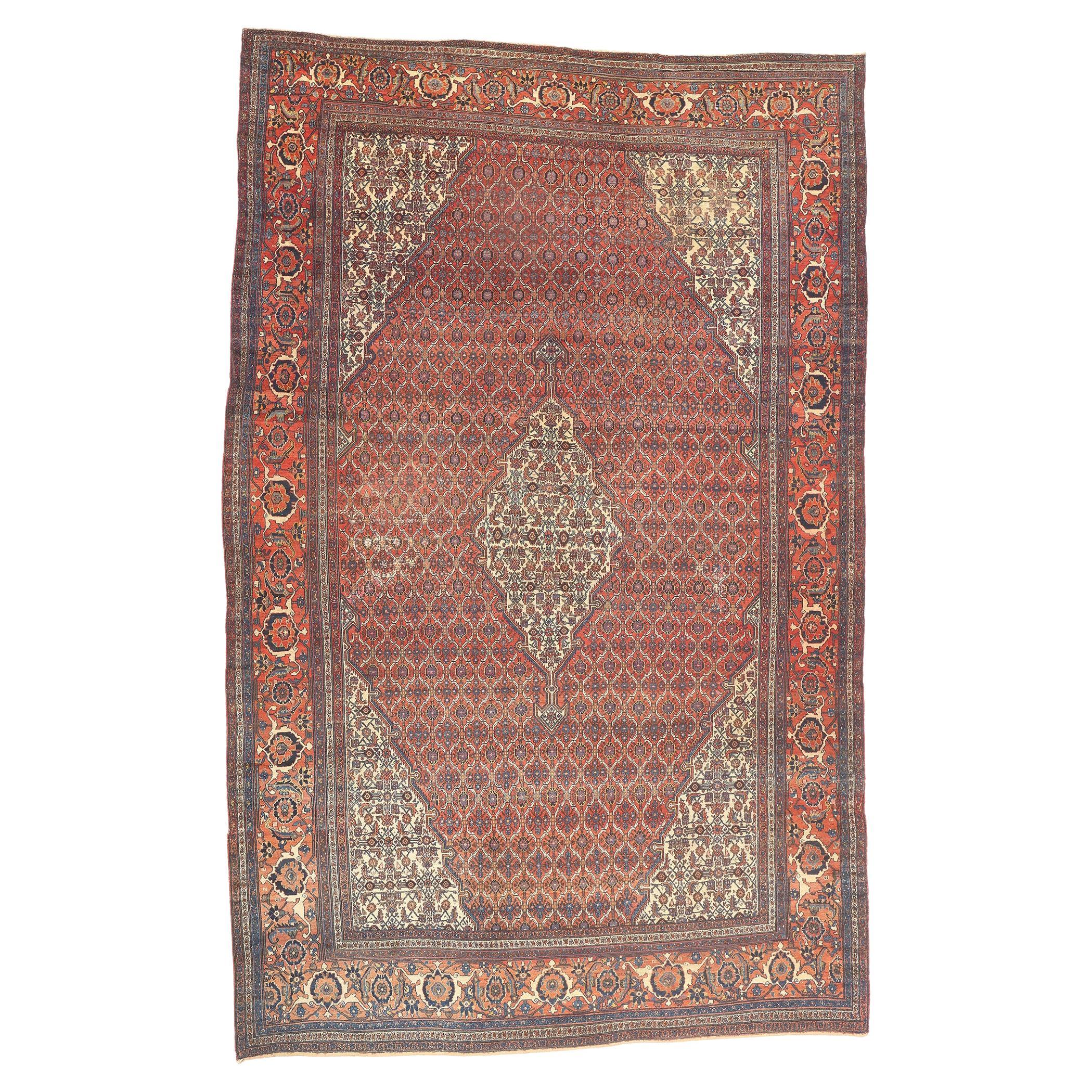 Late 19th Century Antique Persian Bibikabad Carpet with Modern Style For Sale