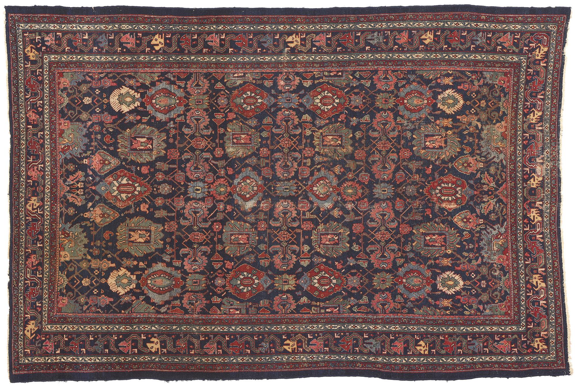 Antique Persian Bibikabad Rug, Traditional Elegance Meets Rustic Sensibility For Sale 3