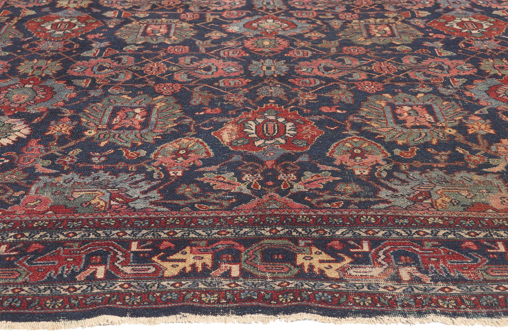Hand-Knotted Antique Persian Bibikabad Rug, Traditional Elegance Meets Rustic Sensibility For Sale
