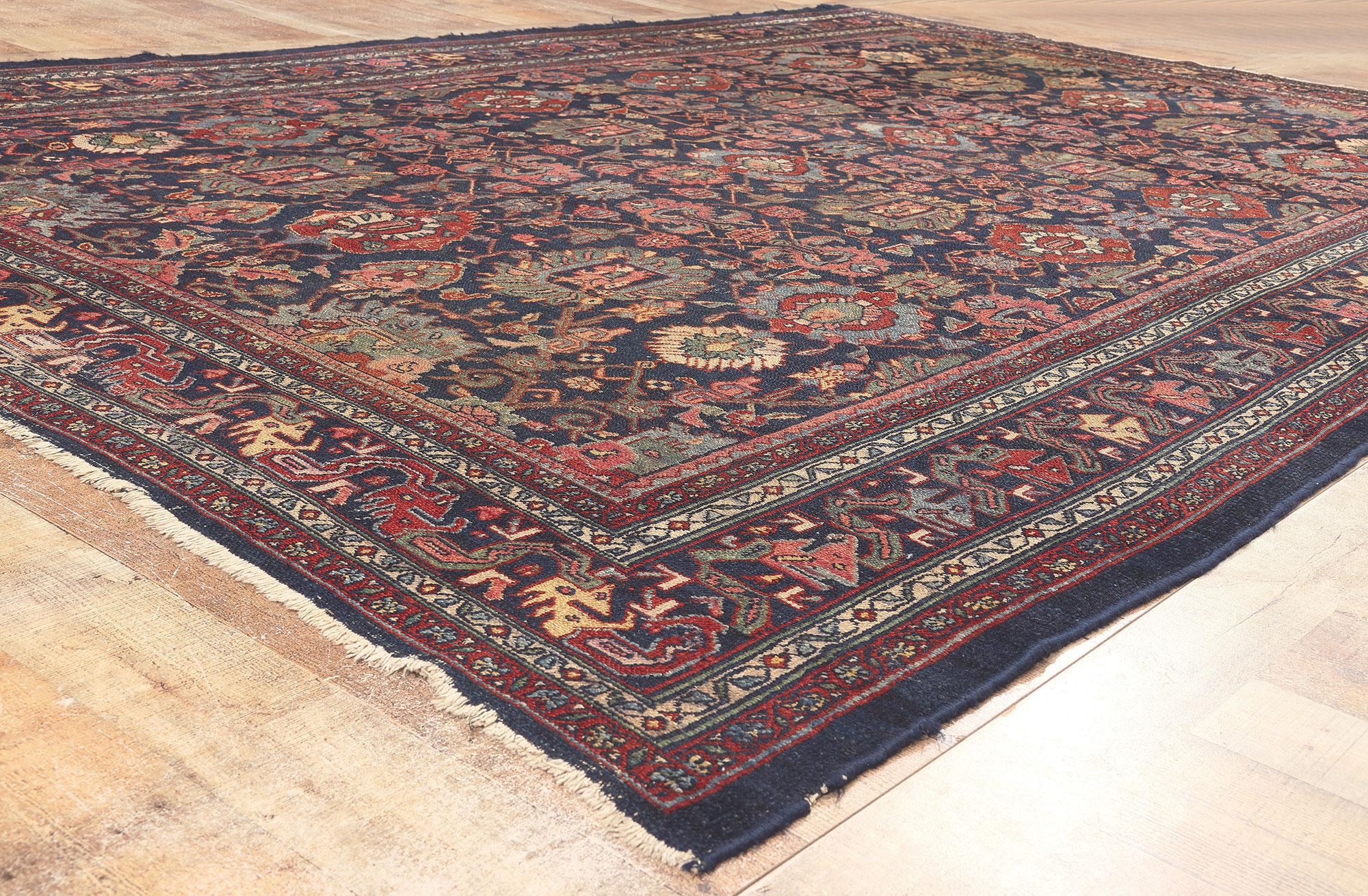 Wool Antique Persian Bibikabad Rug, Traditional Elegance Meets Rustic Sensibility For Sale