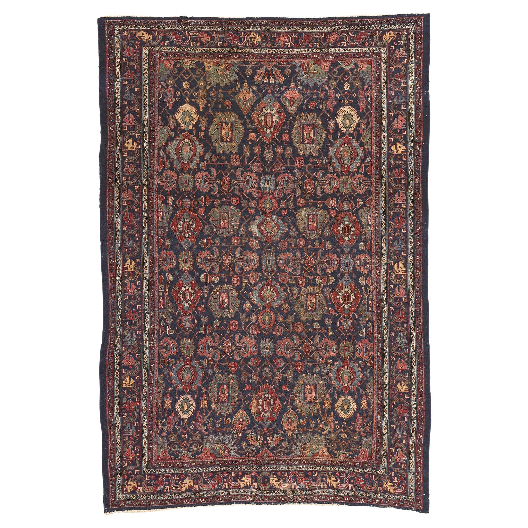 Antique Persian Bibikabad Rug, Traditional Elegance Meets Rustic Sensibility For Sale