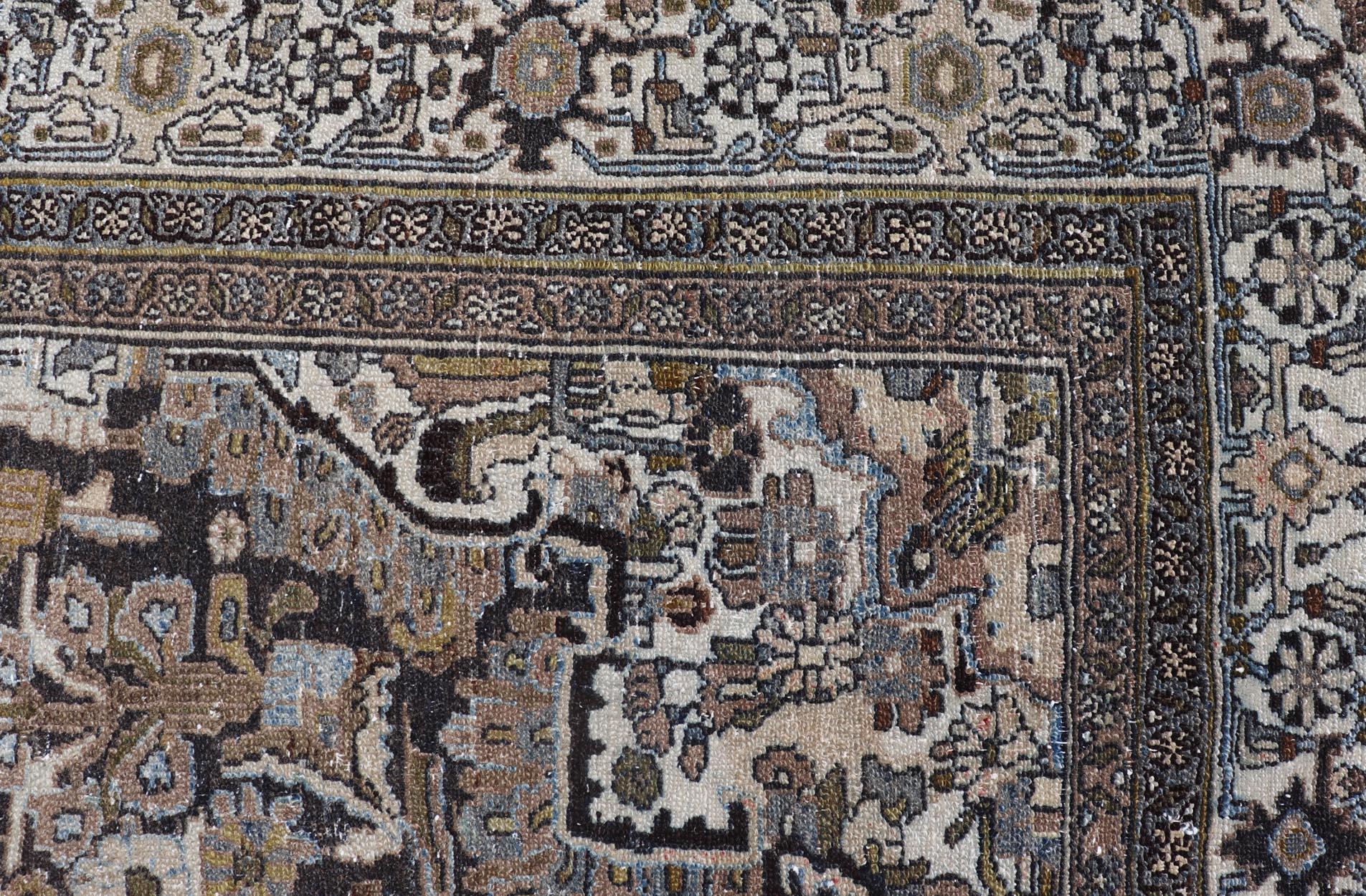 Measures: 8'6 x 11'0 

Antique Persian Bibikabad Rug with Intricate Medallion Botanical Motifs 8'6 x 11. Keivan Woven Arts/ rug/R20-0805, country of origin / type: Iran / Bibikabad, circa 1920.

A magnificent Antique Persian Bibikabad rug showcasing