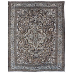 Antique Persian Bibikabad Rug with Intricate Medallion Botanical Motifs 8'6 x 11