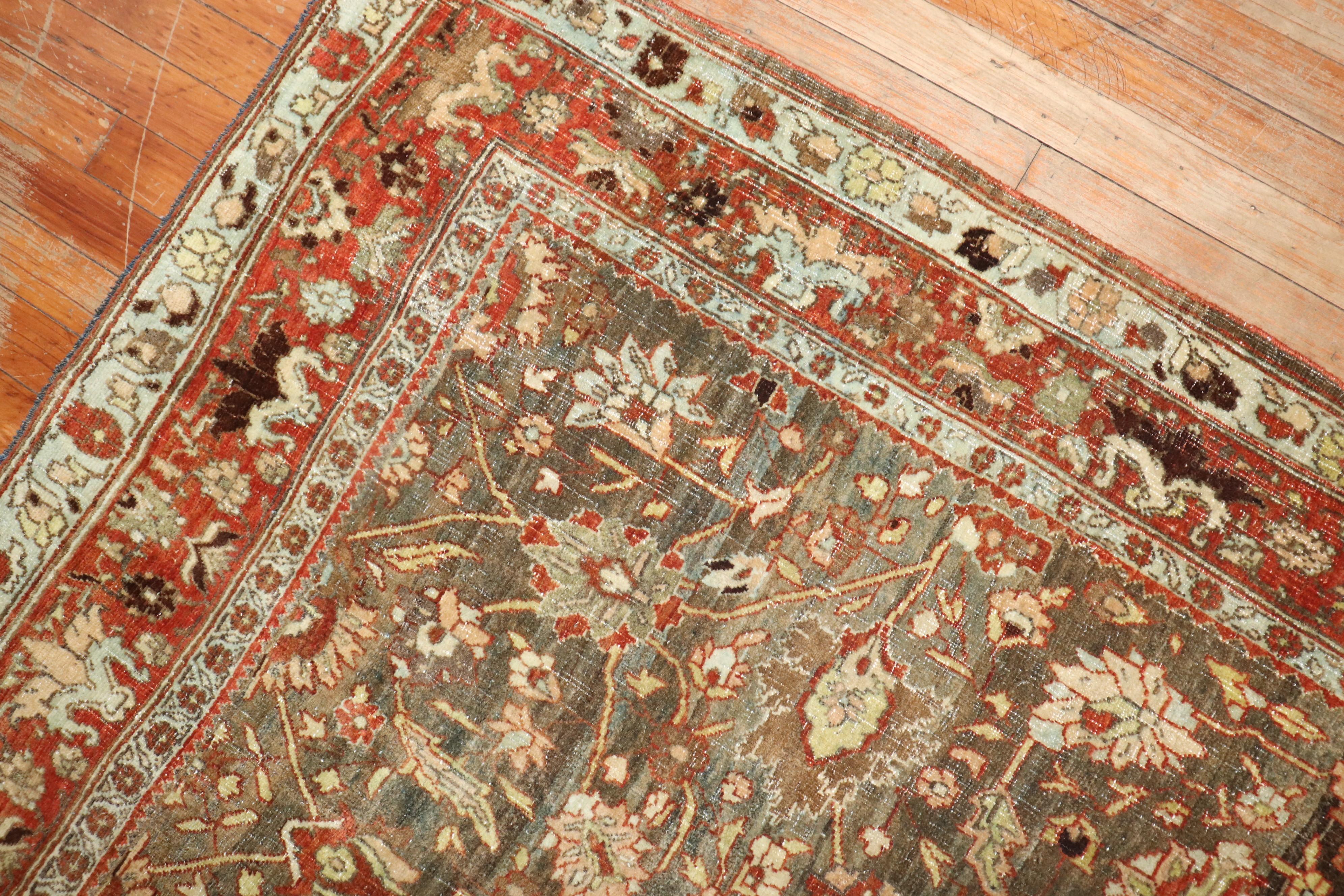 Hand-Knotted Zabihi Collection Antique Persian Bidjar Accent Rug For Sale