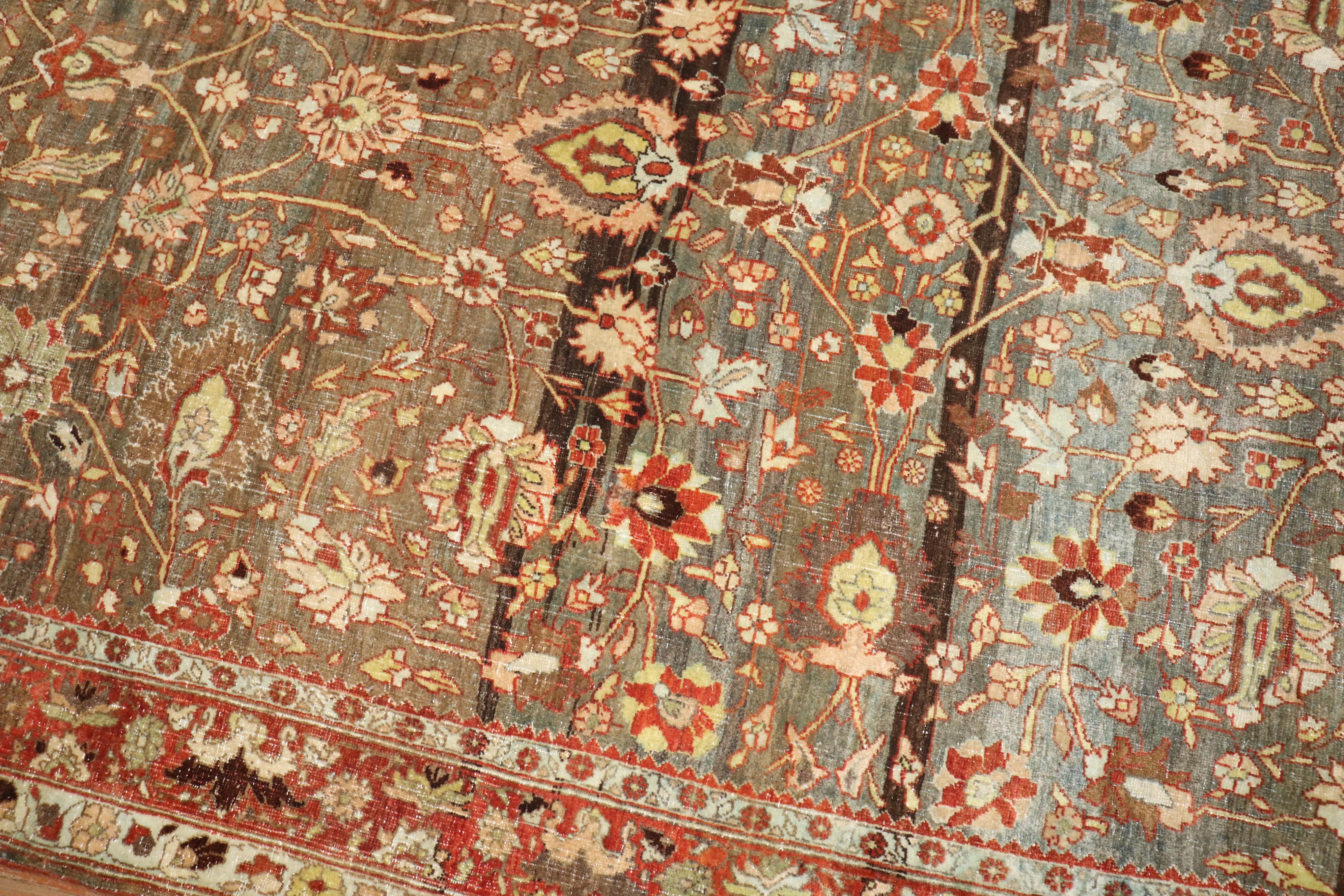 Zabihi Collection Antique Persian Bidjar Accent Rug In Good Condition For Sale In New York, NY