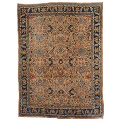 Antique Persian Bidjar, All-Over Design on Rust Field, Wool, Room Size, 1895