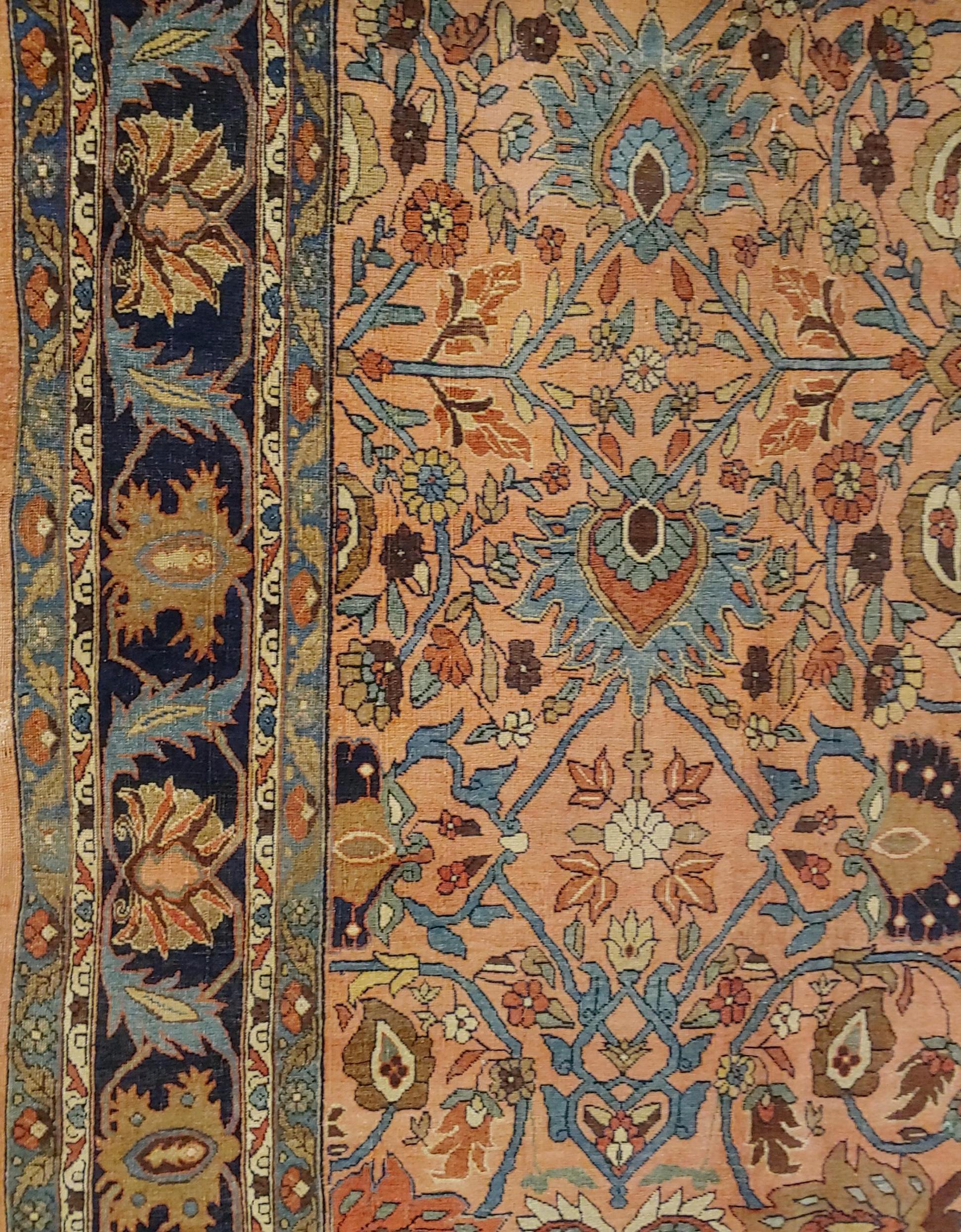 19th Century Antique Persian Bidjar, All-Over Design on Rust Field, Wool, Room Size, 1895 For Sale