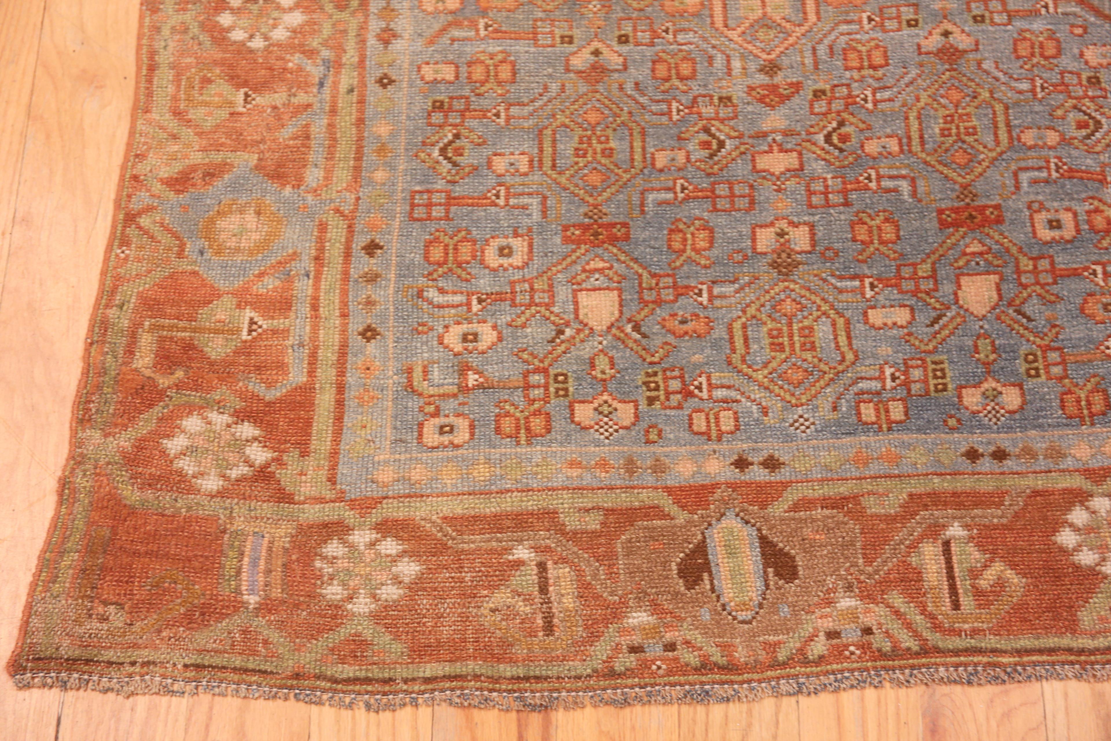  Antiker persischer Bidjar-Läufer mit blauem Hintergrund 3'5