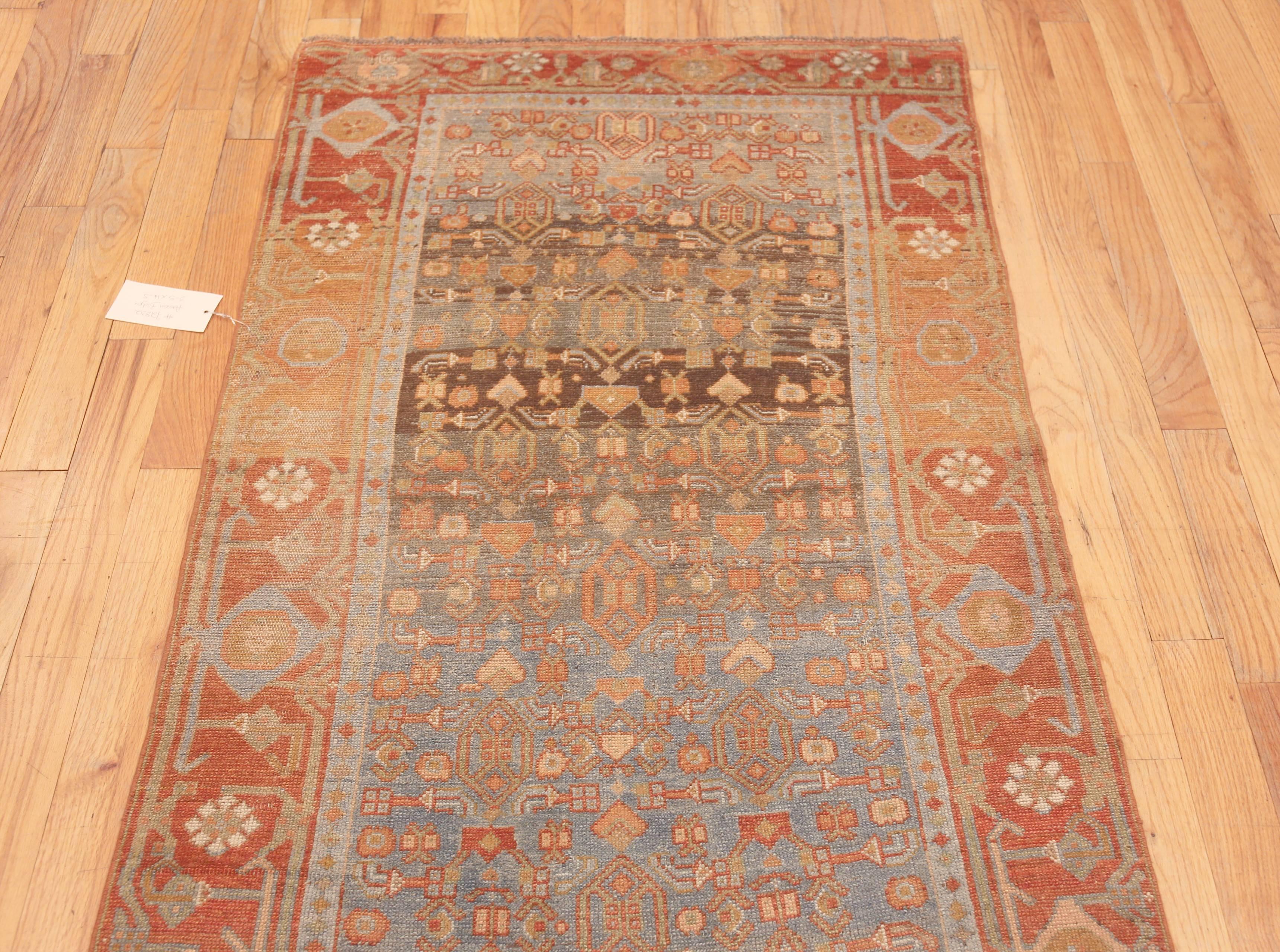 Wool  Antique Persian Bidjar Blue Background Runner Rug 3'5