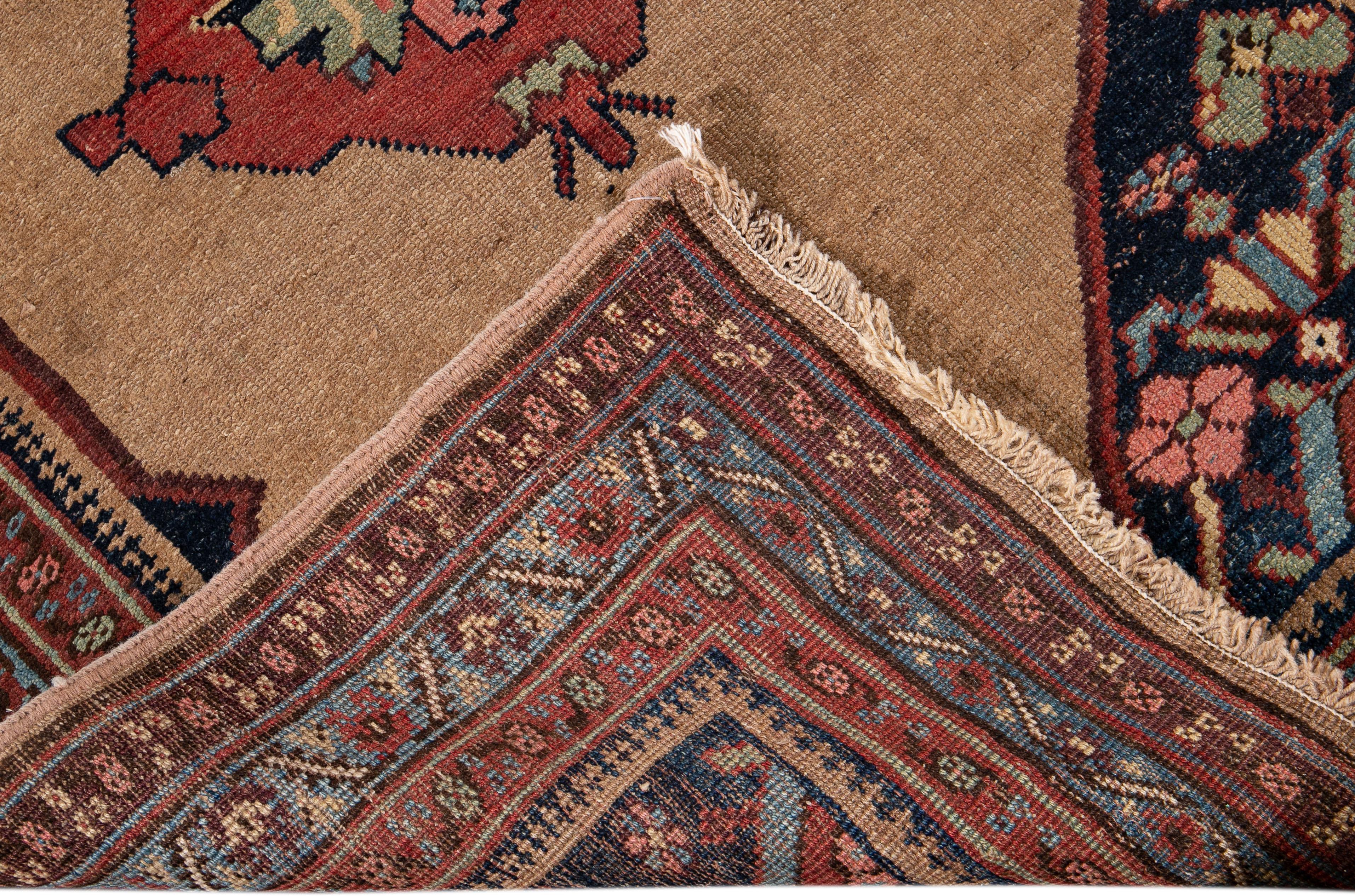 Islamic Antique Persian Bidjar Brown Handmade Wool Runner with Tribal Design For Sale