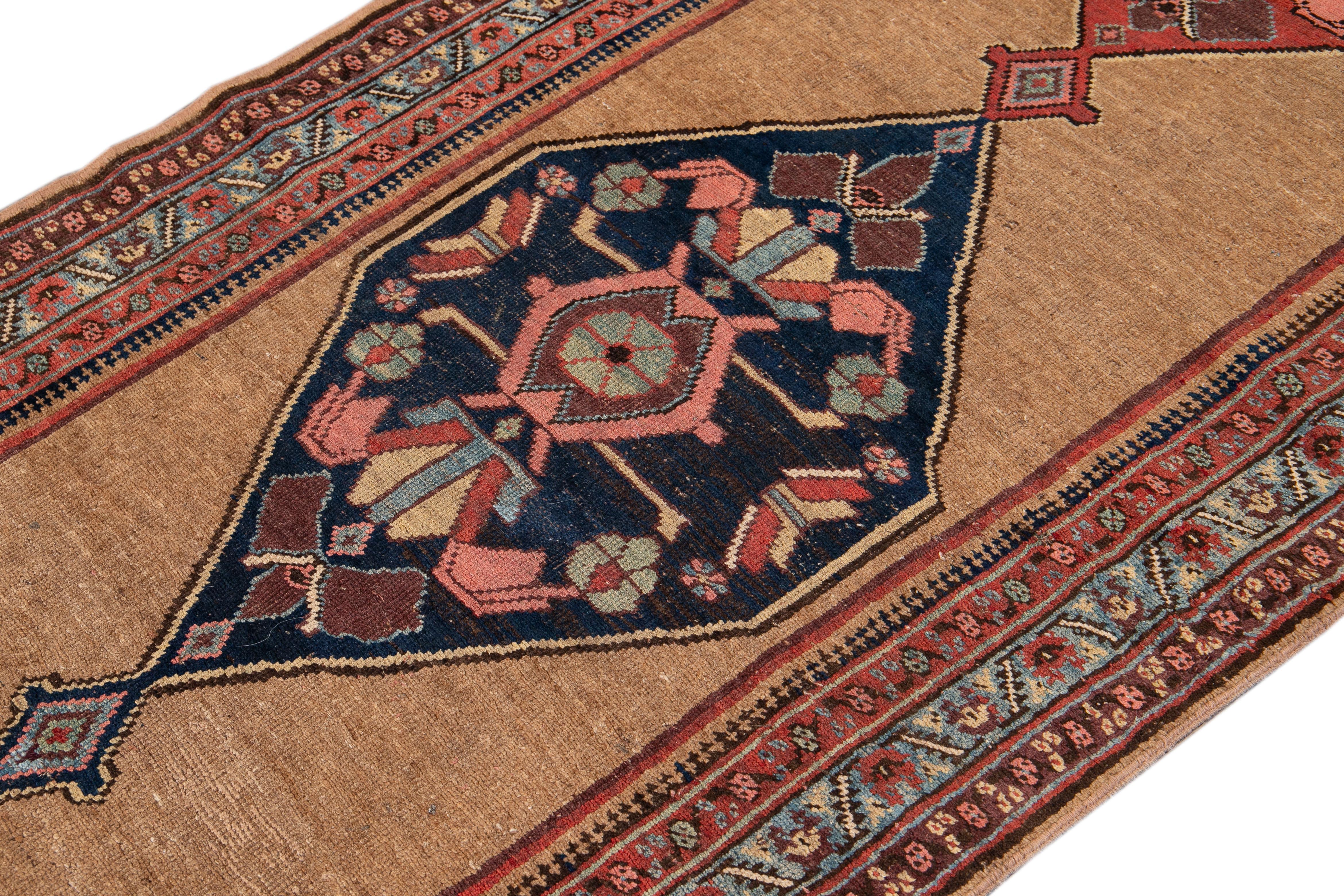20th Century Antique Persian Bidjar Brown Handmade Wool Runner with Tribal Design For Sale