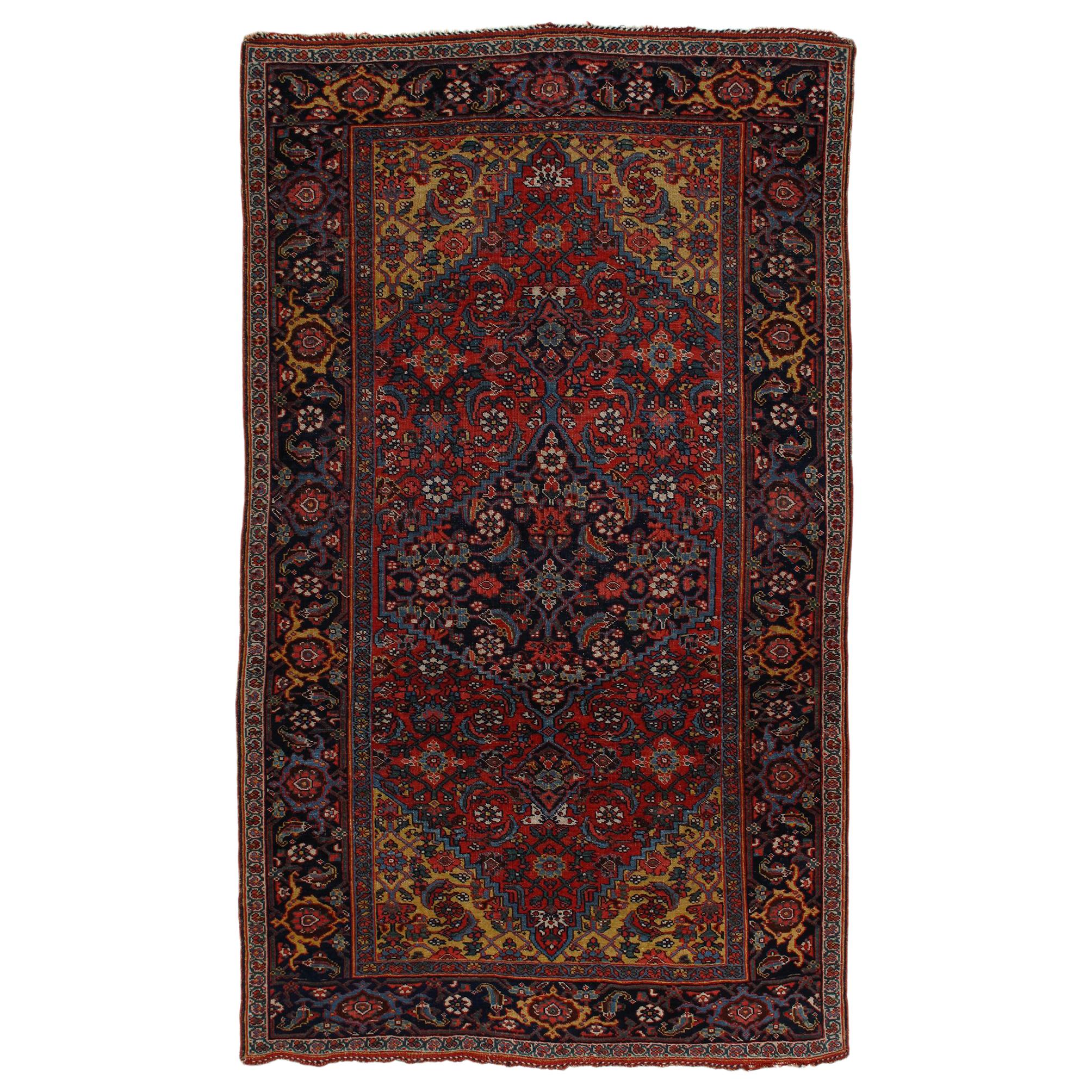 Persian Hand Knotted Red Diamond Medallion Bijar 'Bidjar' Rug For Sale ...